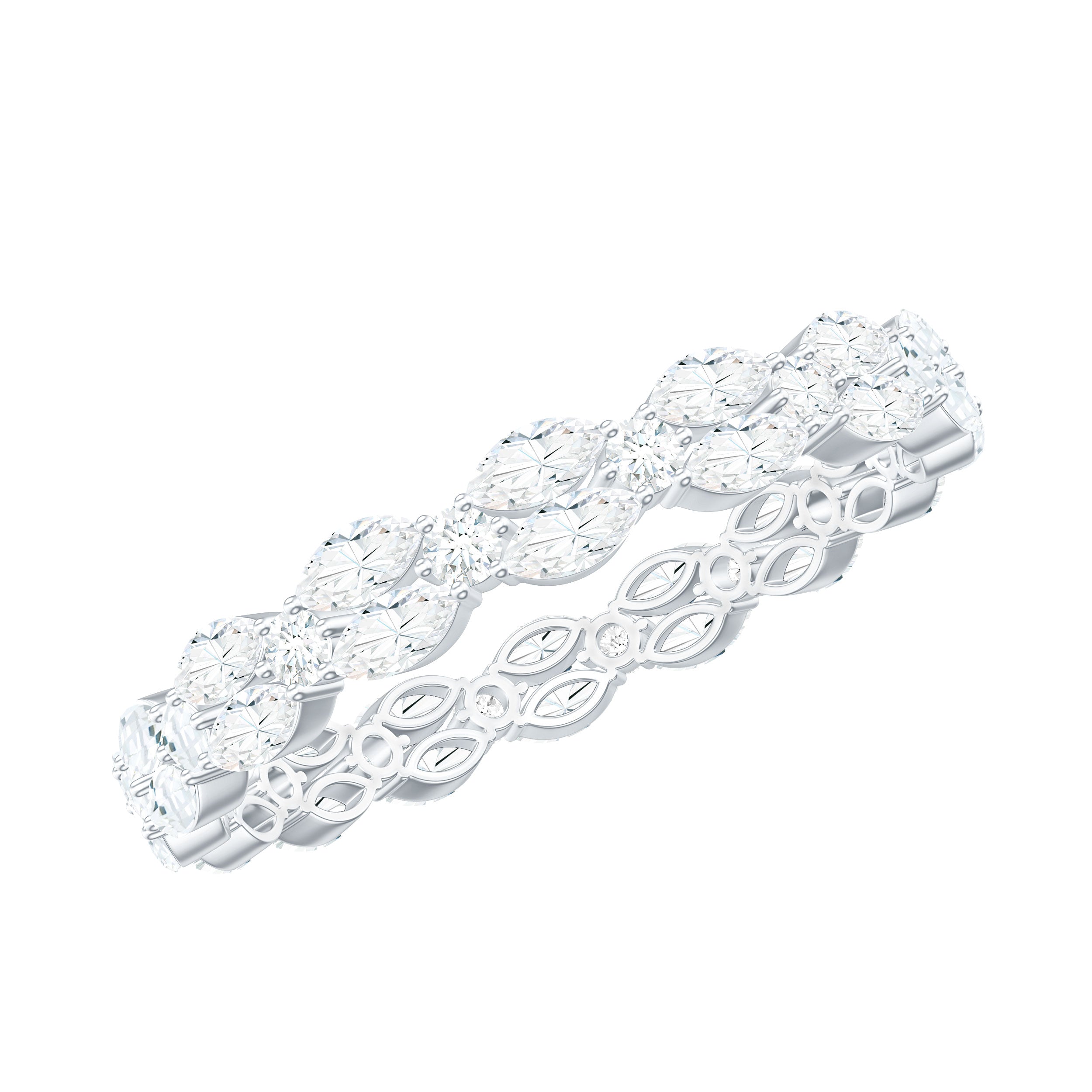 1.25 CT Marquise and Round Cut Zircon Full Eternity Ring AAAA - Rosec Jewels
