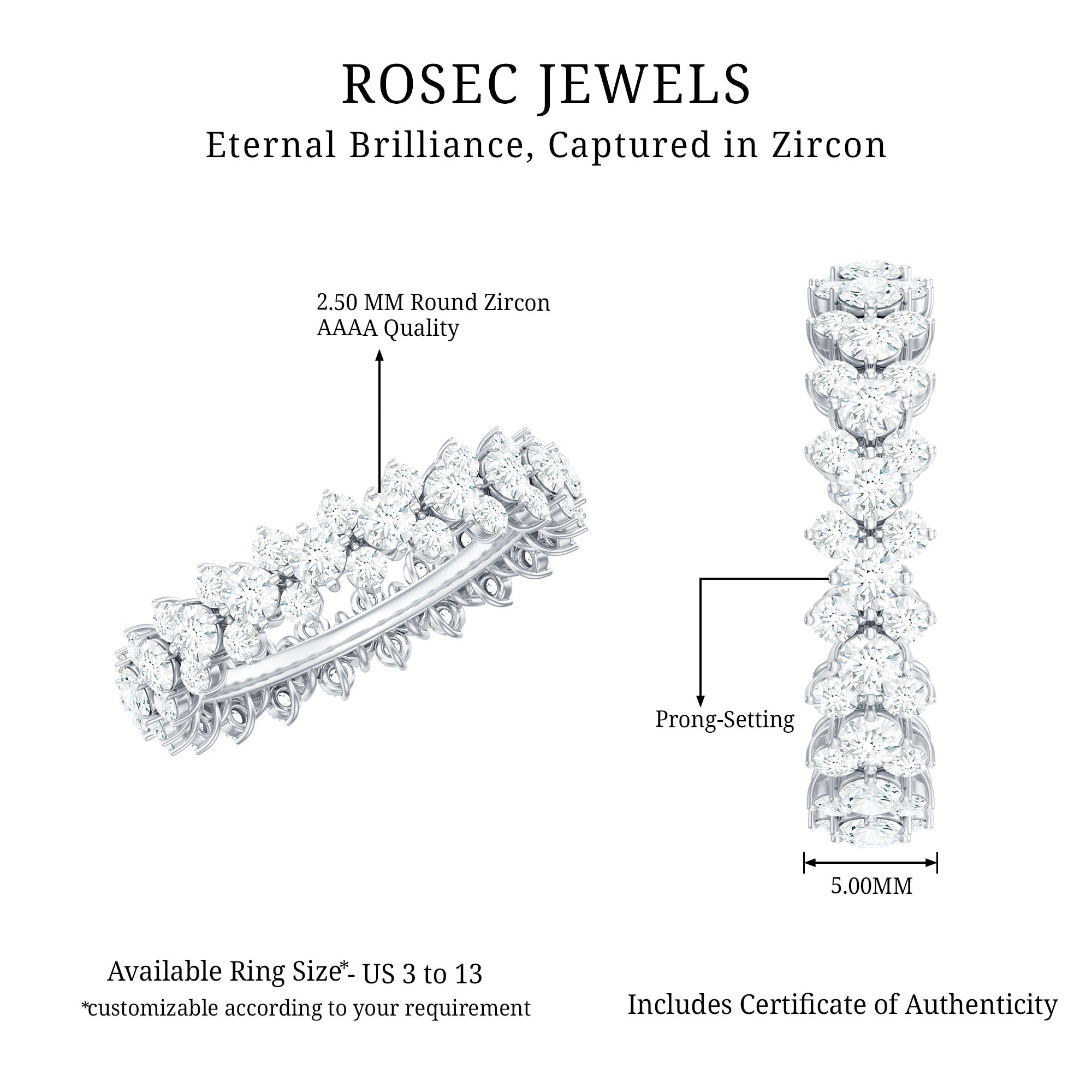 3.5 CT Zircon Cluster Eternity Ring in Prong Setting AAAA - Rosec Jewels