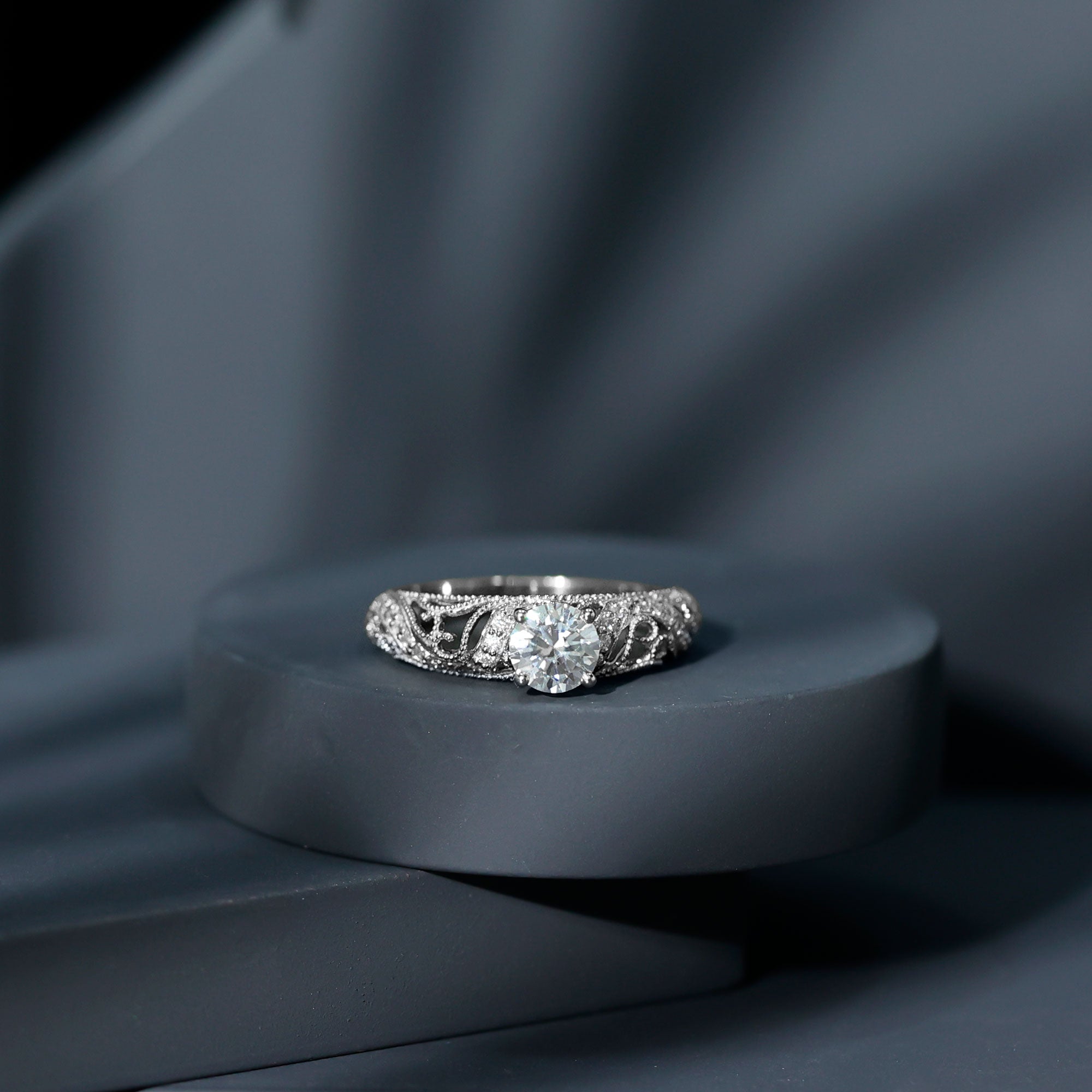 Rosec Jewels-Vintage Inspired 0.98 Carat Moissanite Engagement Ring for Women