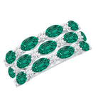 Rosec Jewels-Oval Cut Lab Grown Emerald Statement Wedding Band with Diamond