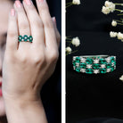 Rosec Jewels-Oval Cut Lab Grown Emerald Statement Wedding Band with Diamond