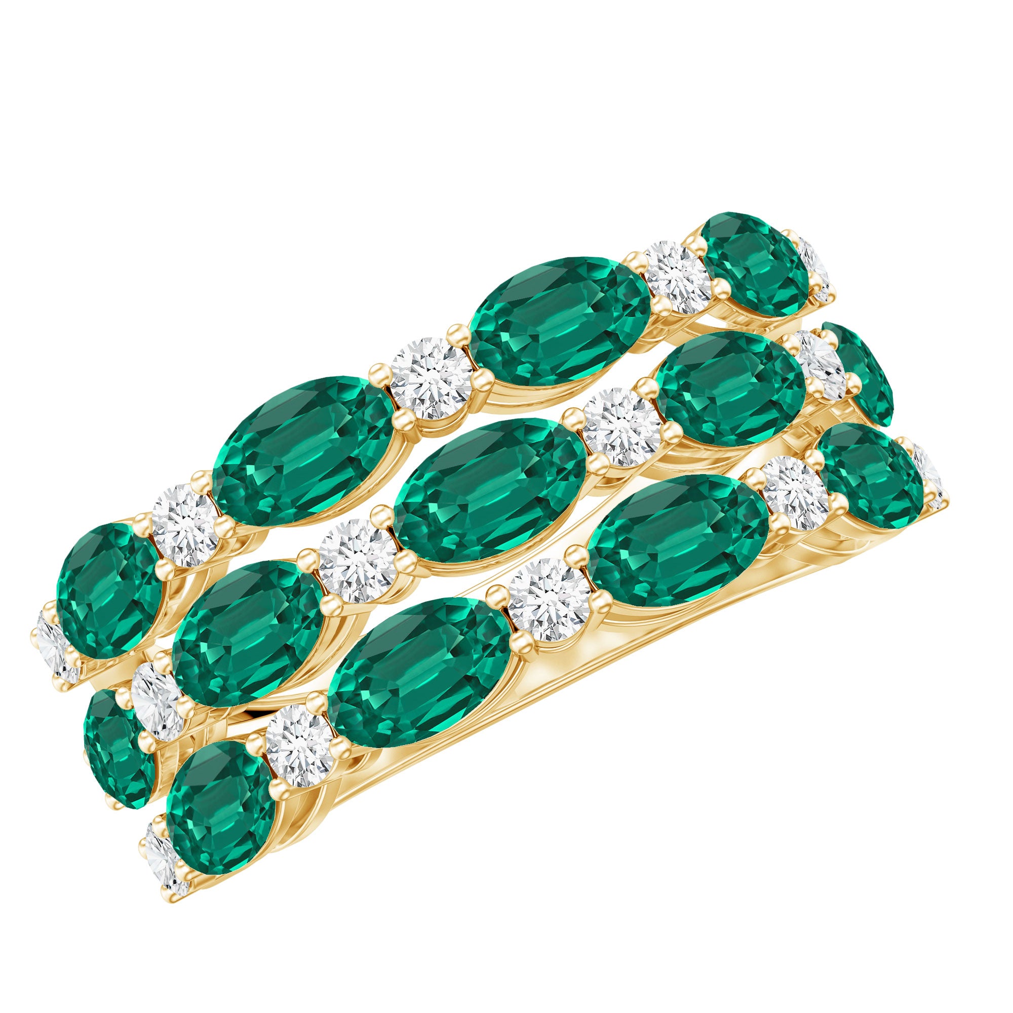 Rosec Jewels-Oval Cut Lab Grown Emerald Statement Wedding Band with Diamond