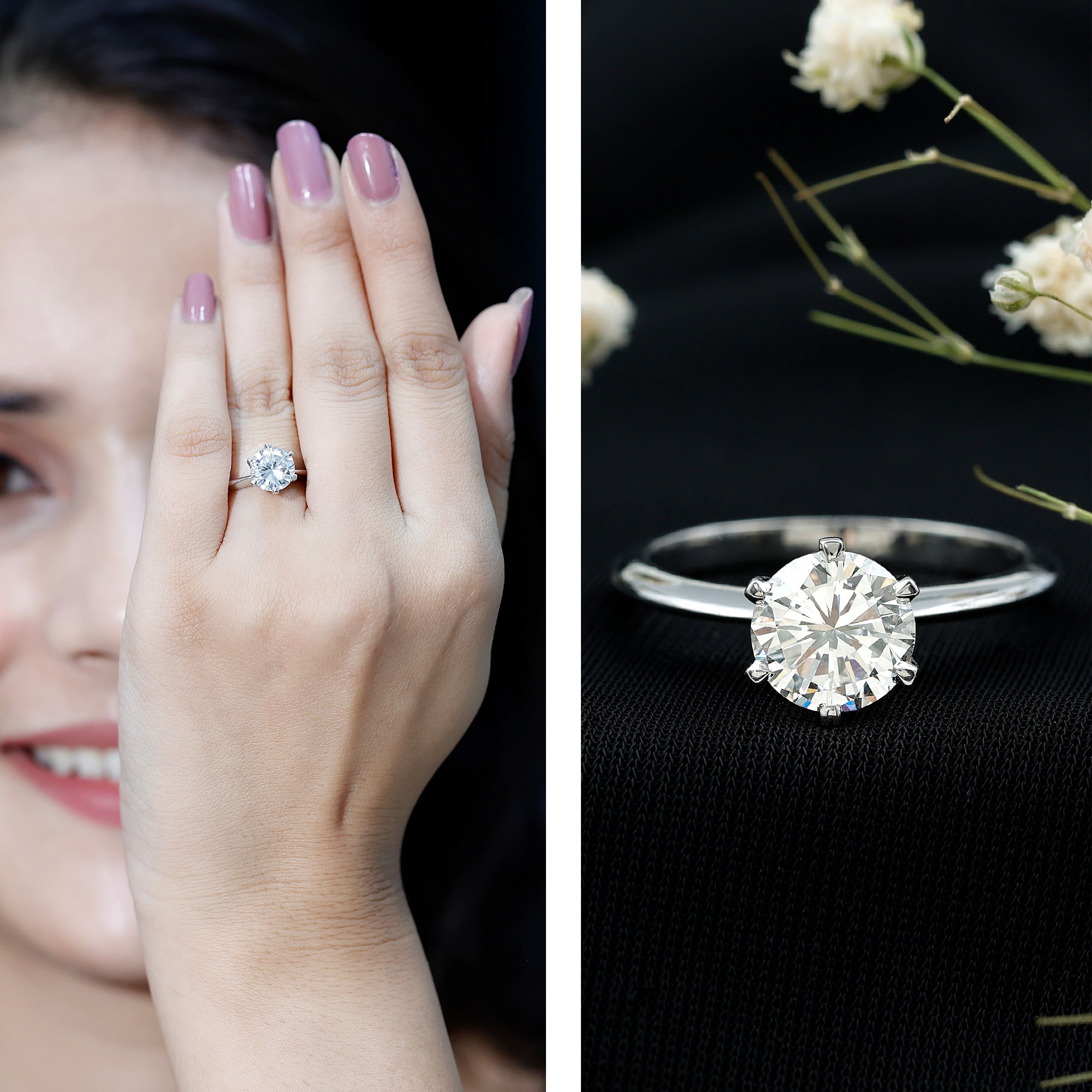 Brilliant Cut Solitaire Moissanite 2 CT Engagement Ring with Certificate D-VS1 - Rosec Jewels