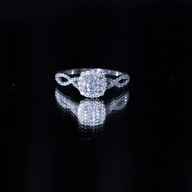Certified Moissanite Halo Engagement Ring with Criss Cross Shank D-VS1 - Rosec Jewels