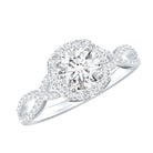 Certified Moissanite Halo Engagement Ring with Criss Cross Shank D-VS1 - Rosec Jewels