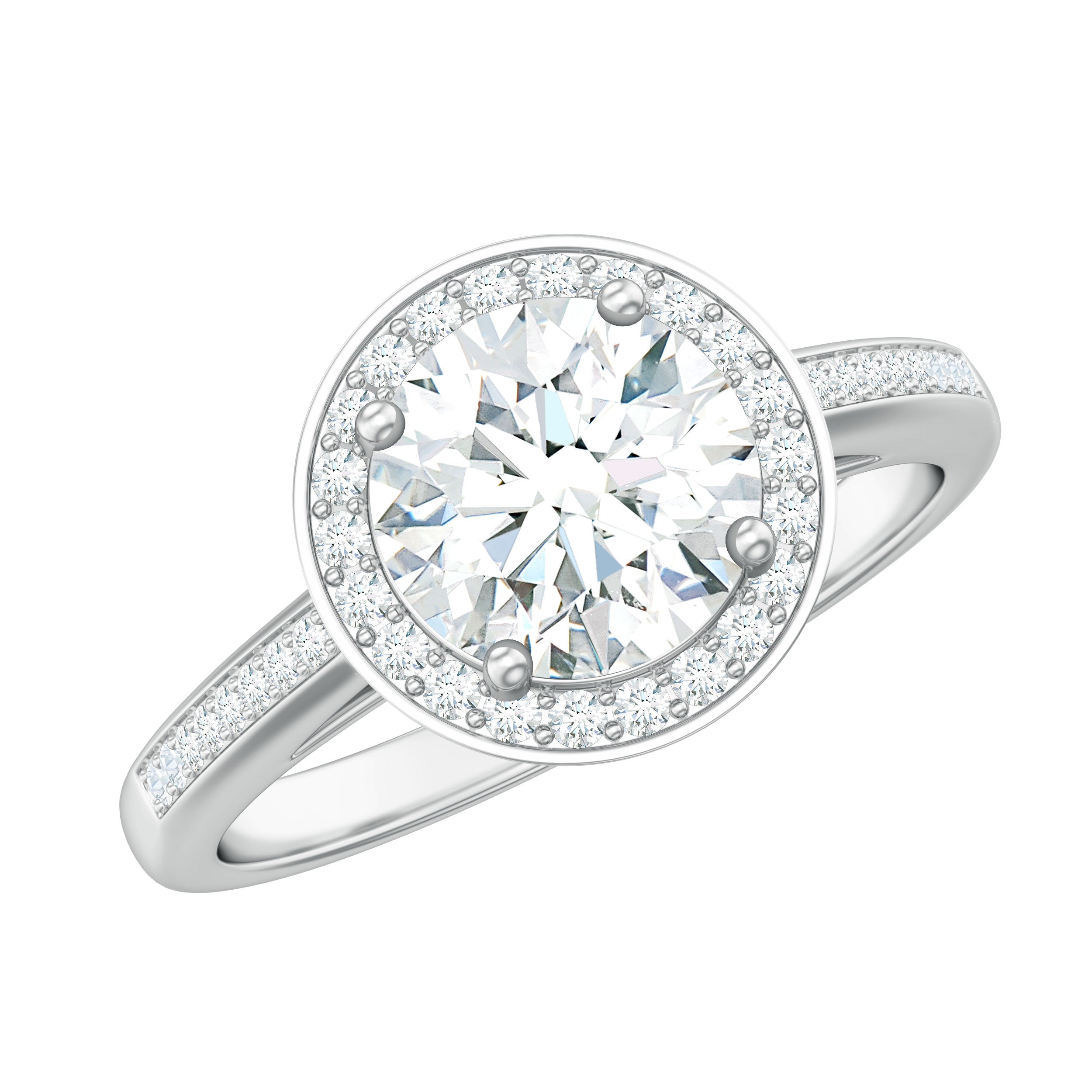 Round Moissanite Halo Engagement Ring with Certificate