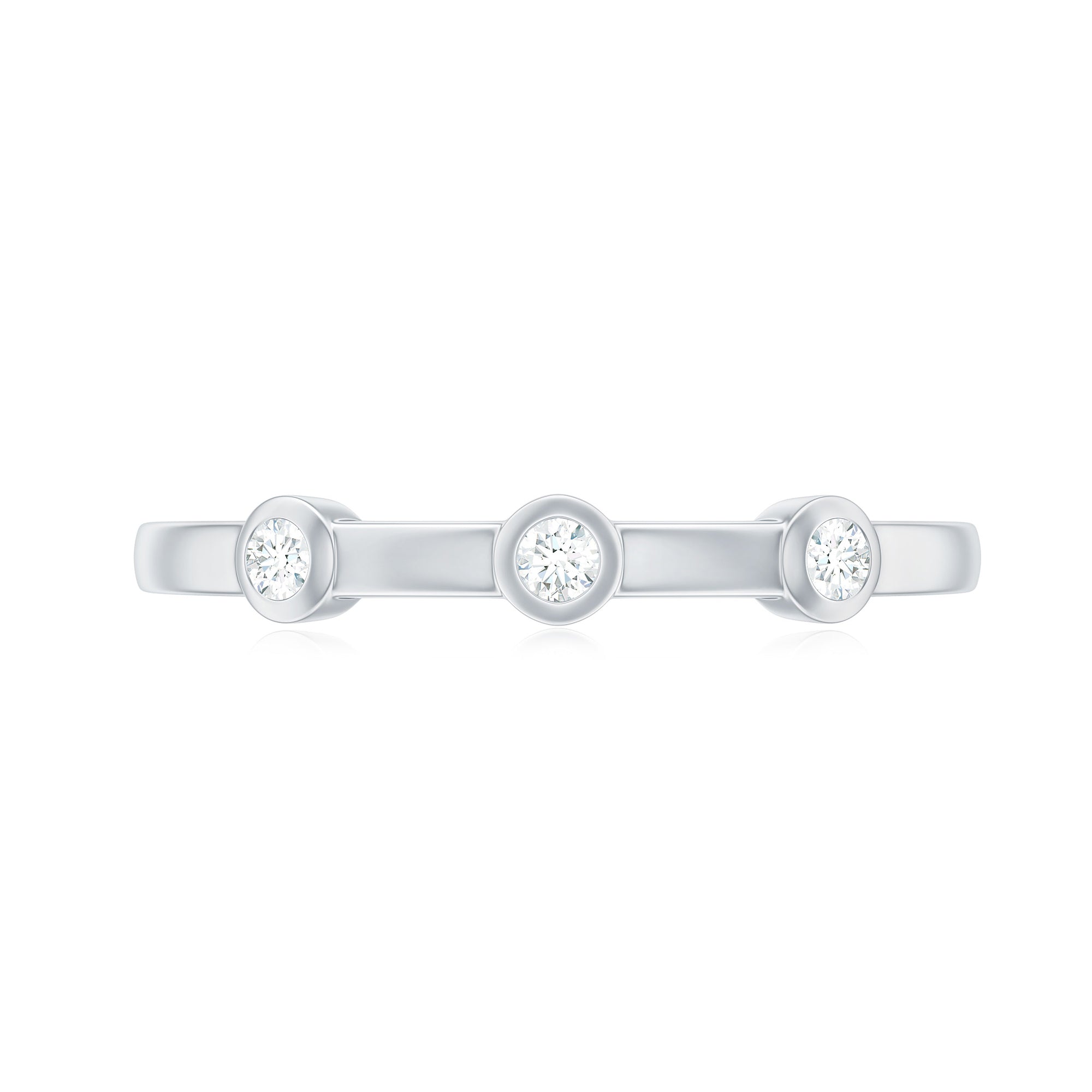 Certified Moissanite Three Stone Stackable Ring in Bezel Setting D-VS1 - Rosec Jewels