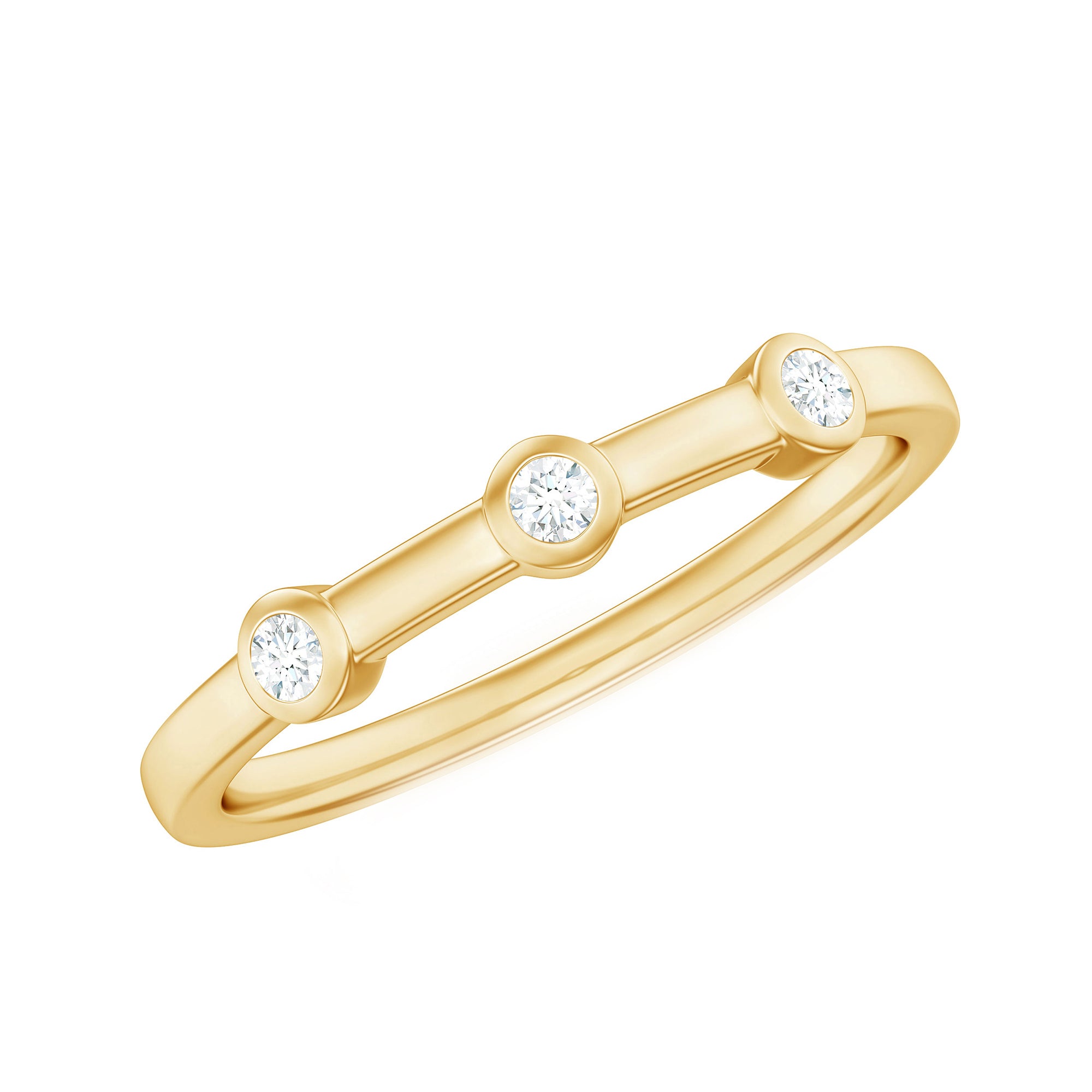 Certified Moissanite Three Stone Stackable Ring in Bezel Setting D-VS1 - Rosec Jewels