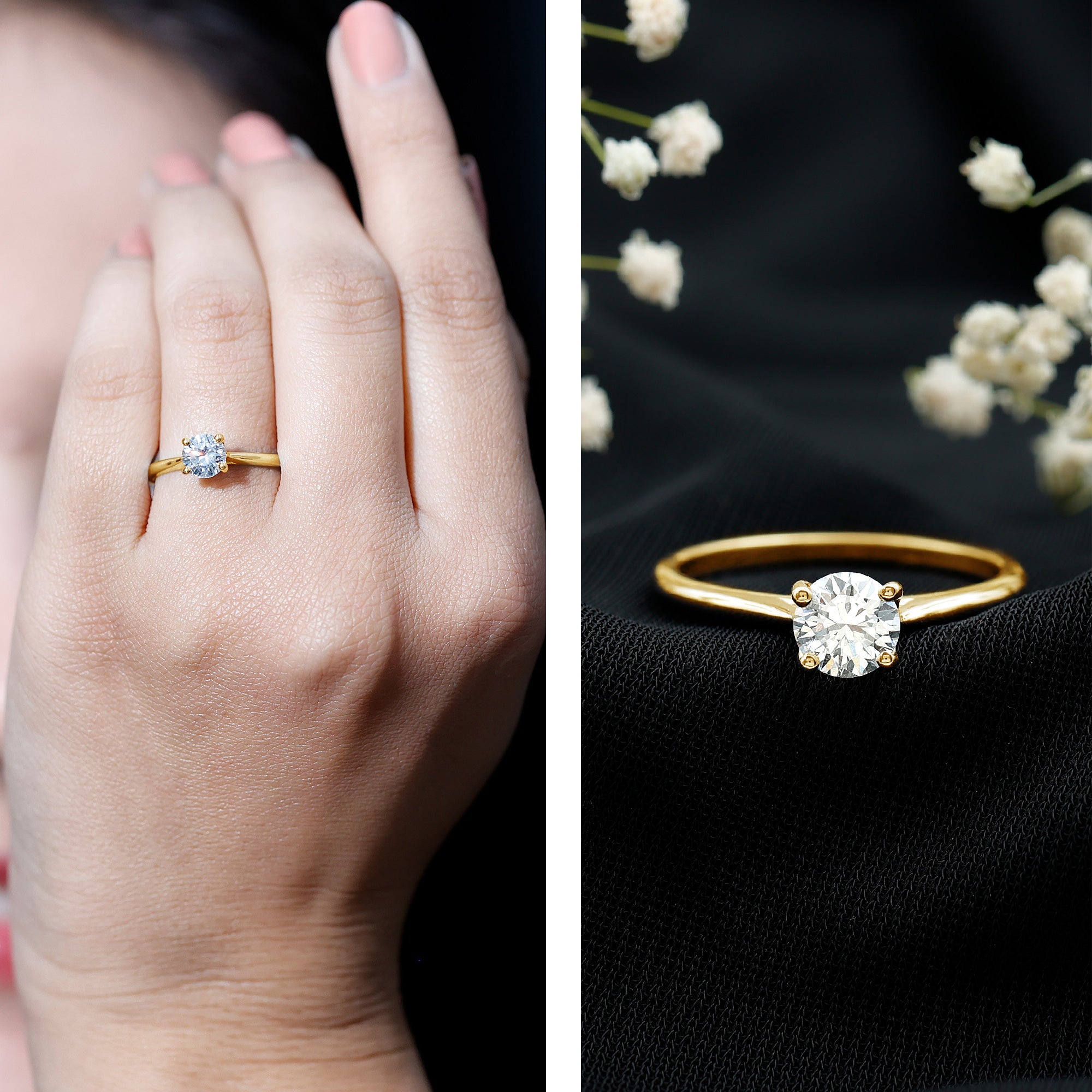 Rosec Jewels-Solitaire Round Cut Moissanite Engagement Ring for Her