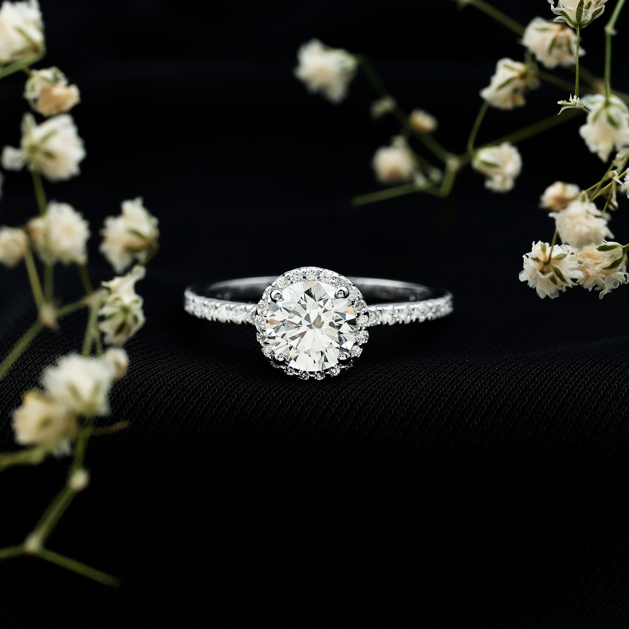 Certified Moissanite Halo Engagement Ring for Her D-VS1 - Rosec Jewels