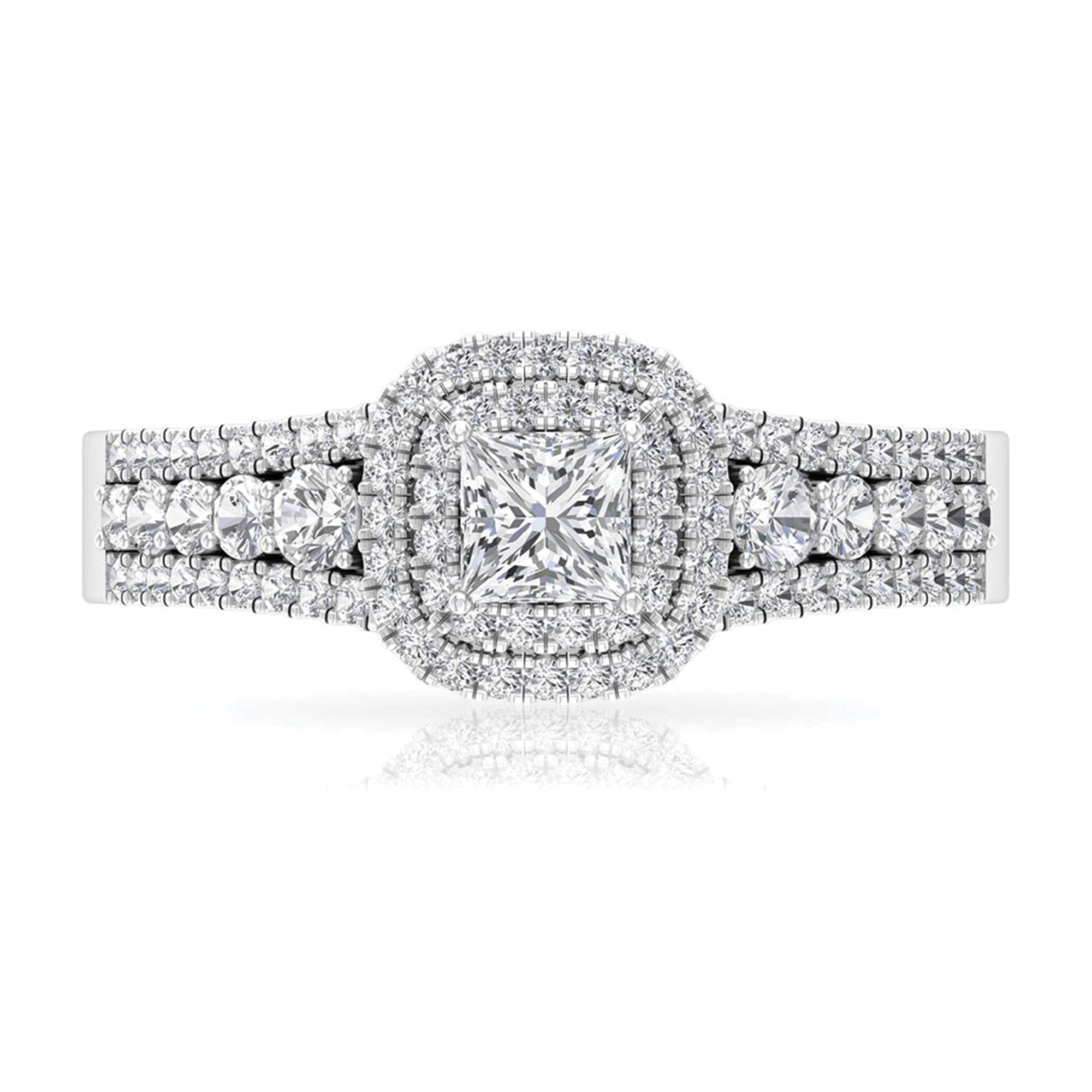 Zircon Double Halo Engagement Ring AAAA - Rosec Jewels
