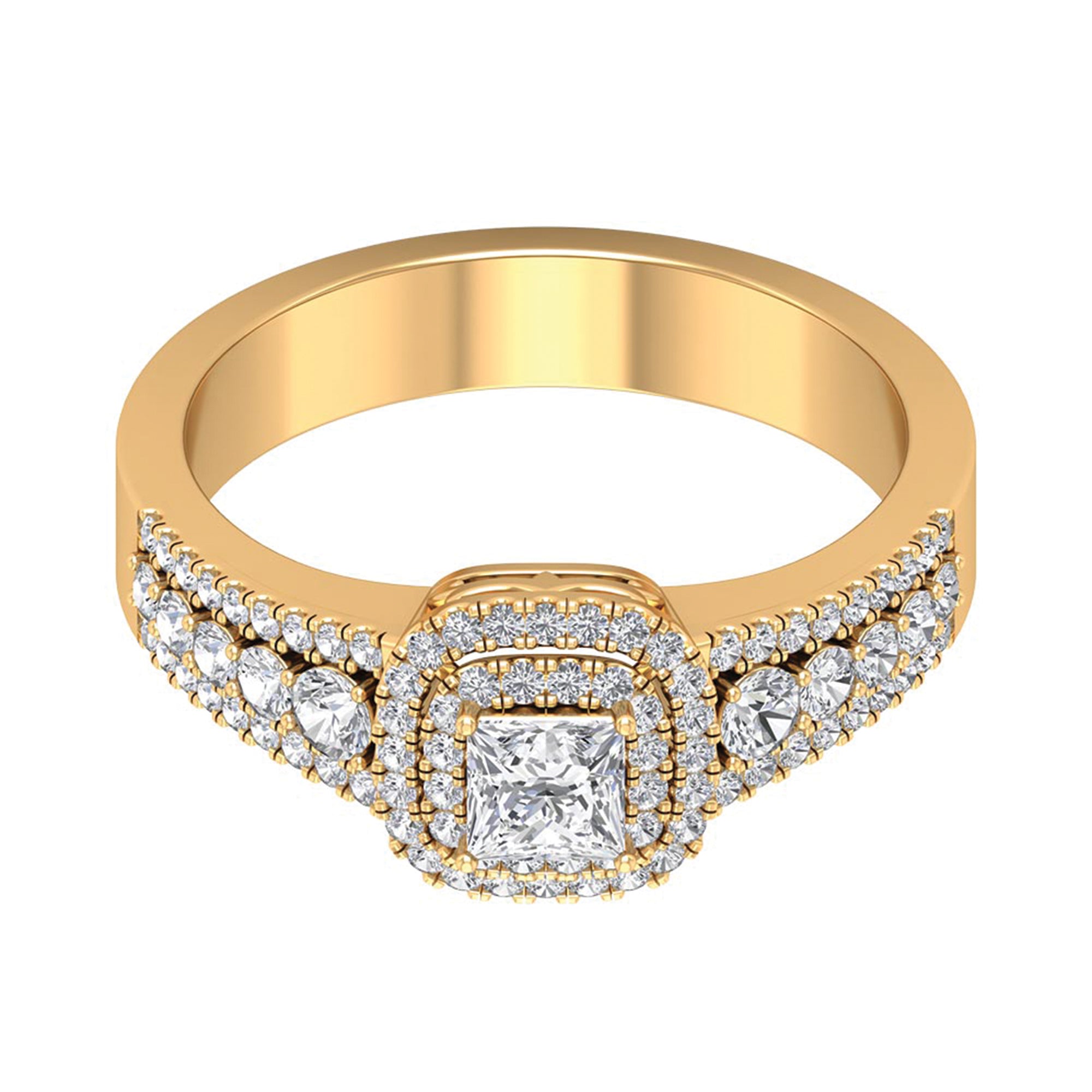 Zircon Double Halo Engagement Ring AAAA - Rosec Jewels