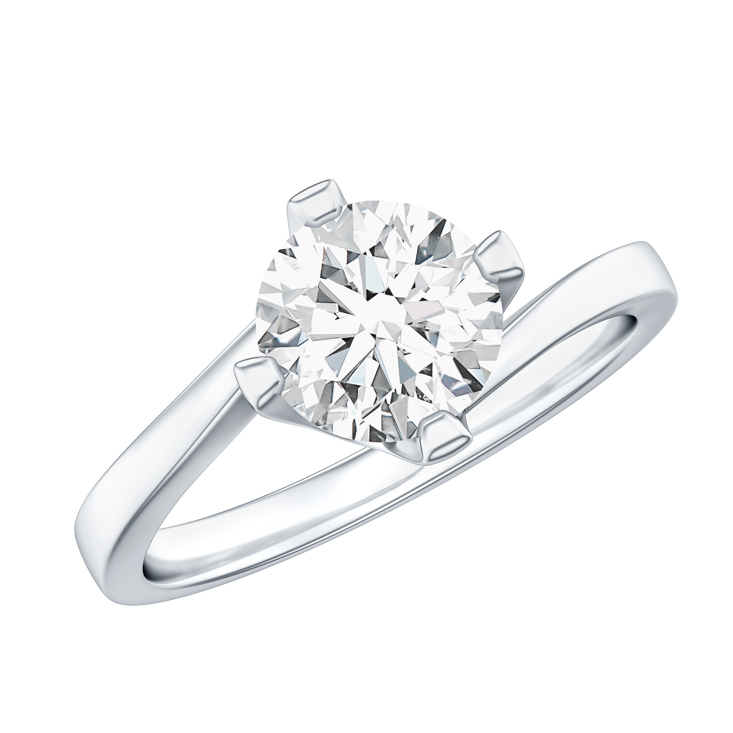 Certified Moissanite Solitaire Engagement Ring in Bypass Shank D-VS1 - Rosec Jewels