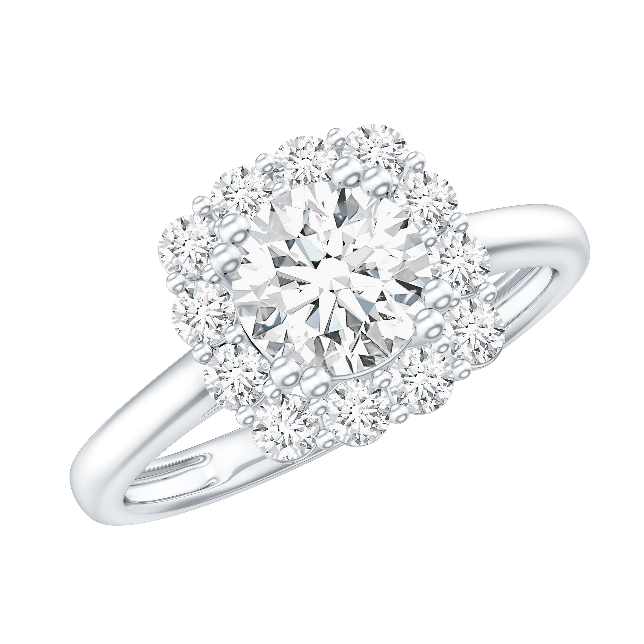 Classic Moissanite Halo Engagement Ring in Double Prong Setting D-VS1 - Rosec Jewels