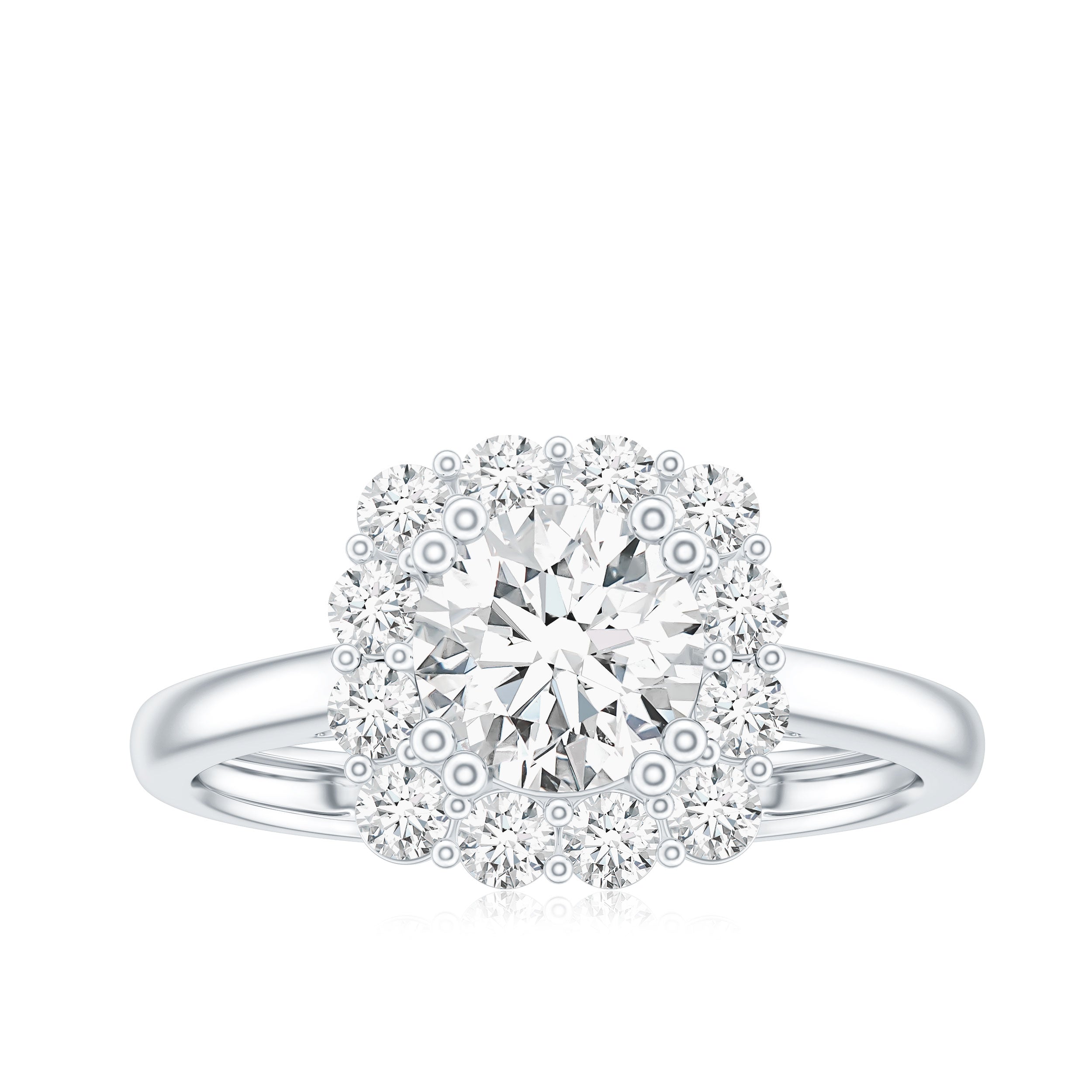 Classic Moissanite Halo Engagement Ring in Double Prong Setting D-VS1 - Rosec Jewels
