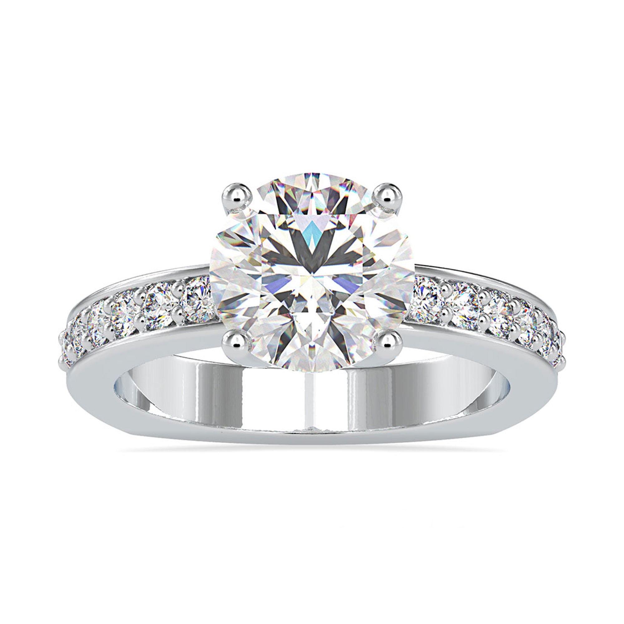 2.50 CT Solitaire Zircon Engagement Ring with Side Stones AAAA - Rosec Jewels