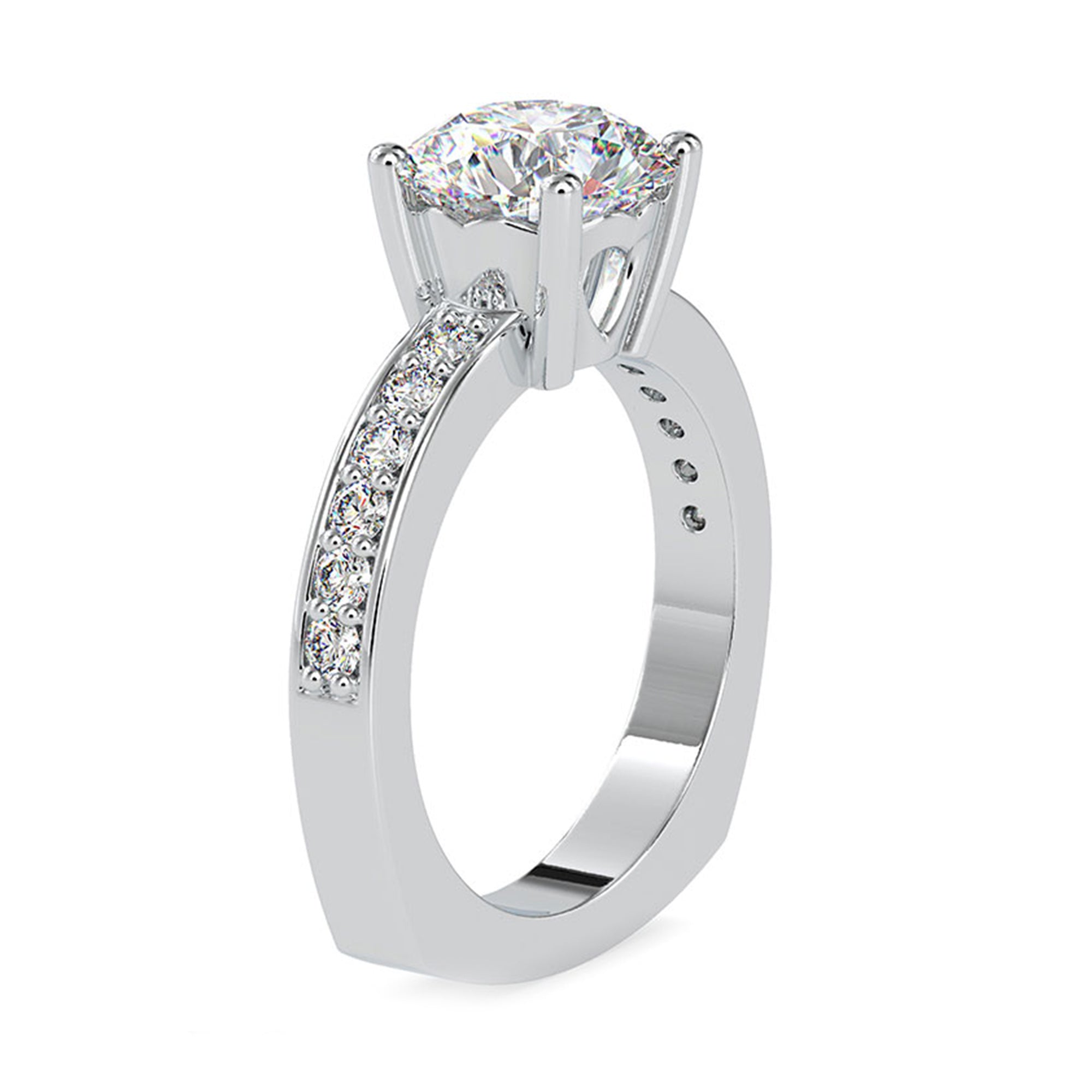 2.50 CT Solitaire Zircon Engagement Ring with Side Stones AAAA - Rosec Jewels