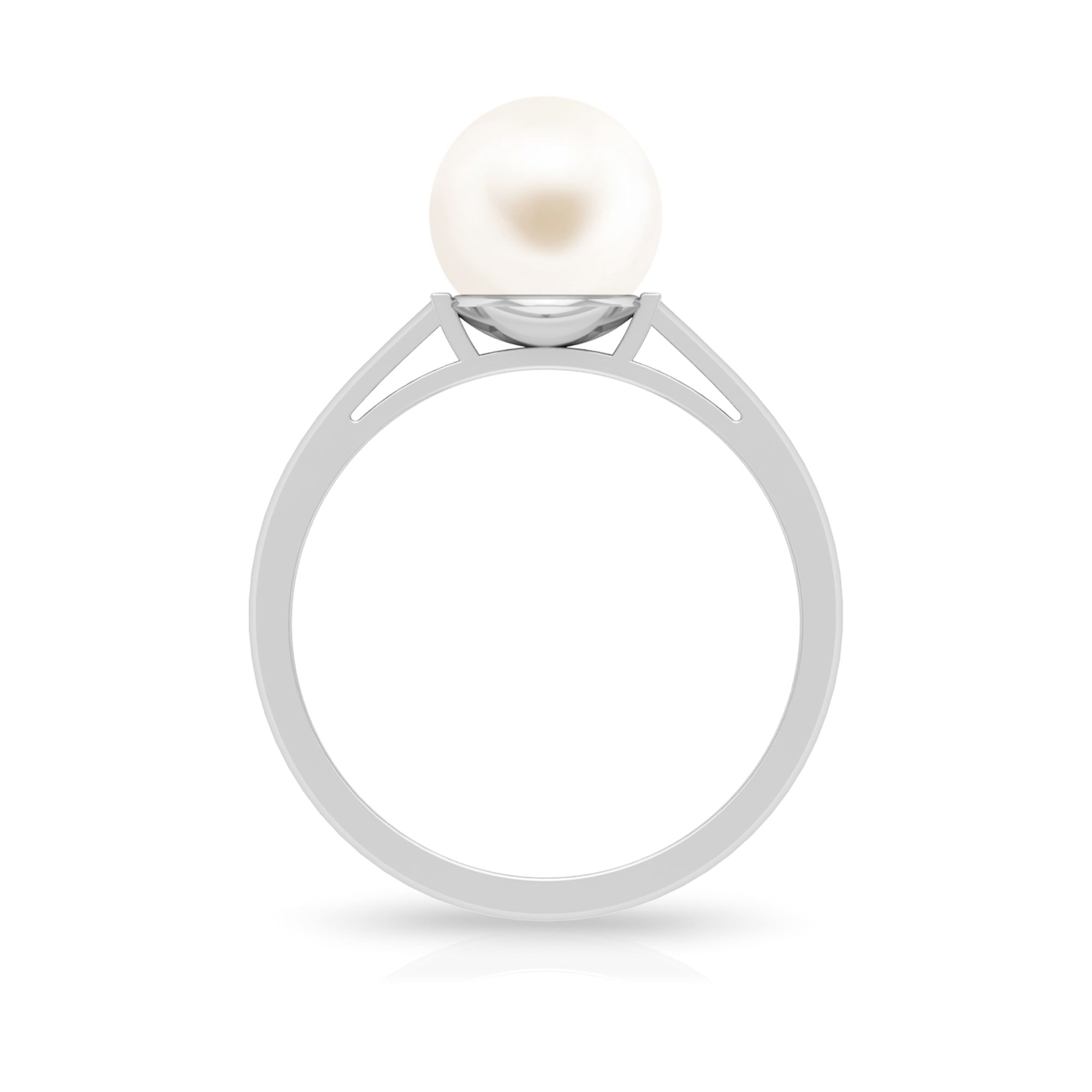 7.4 Carat Freshwater White Pearl Solitaire Engagement Ring AAA - Rosec Jewels