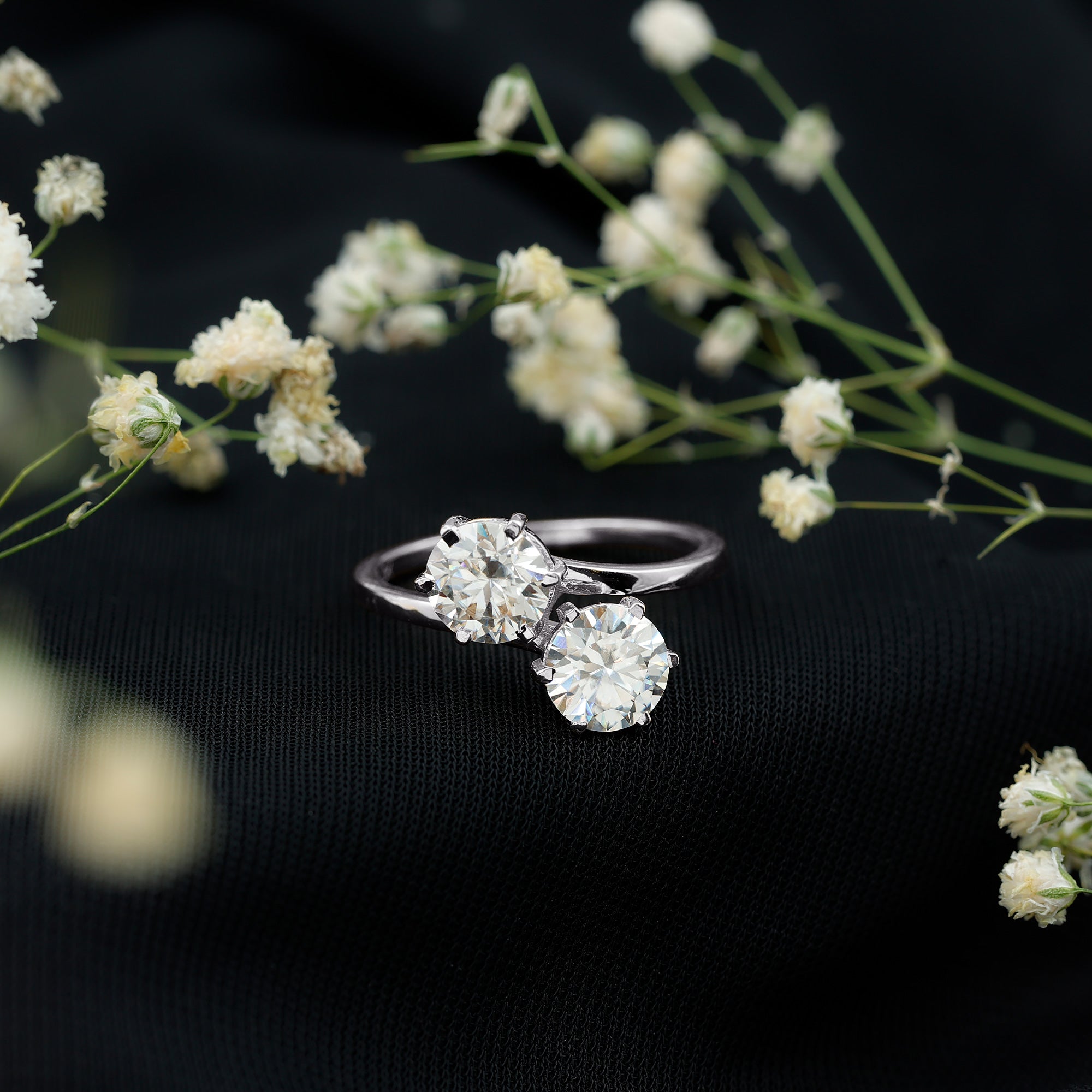 7 MM Round Certified Moissanite Toi et Moi Engagement Ring D-VS1 - Rosec Jewels