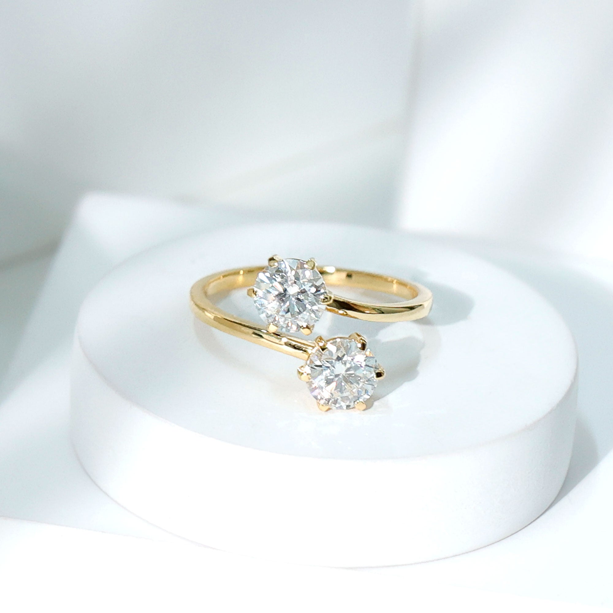 7 MM Round Certified Moissanite Toi et Moi Engagement Ring D-VS1 - Rosec Jewels