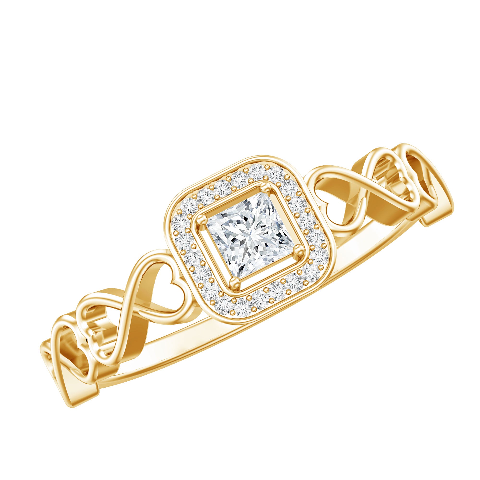 Rosec Jewels-Real Princess Cut Diamond Infinity Heart Engagement Ring