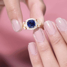 Rosec Jewels-3.5 CT Cushion Cut Created Blue Sapphire Engagement Ring with Diamond Accent
