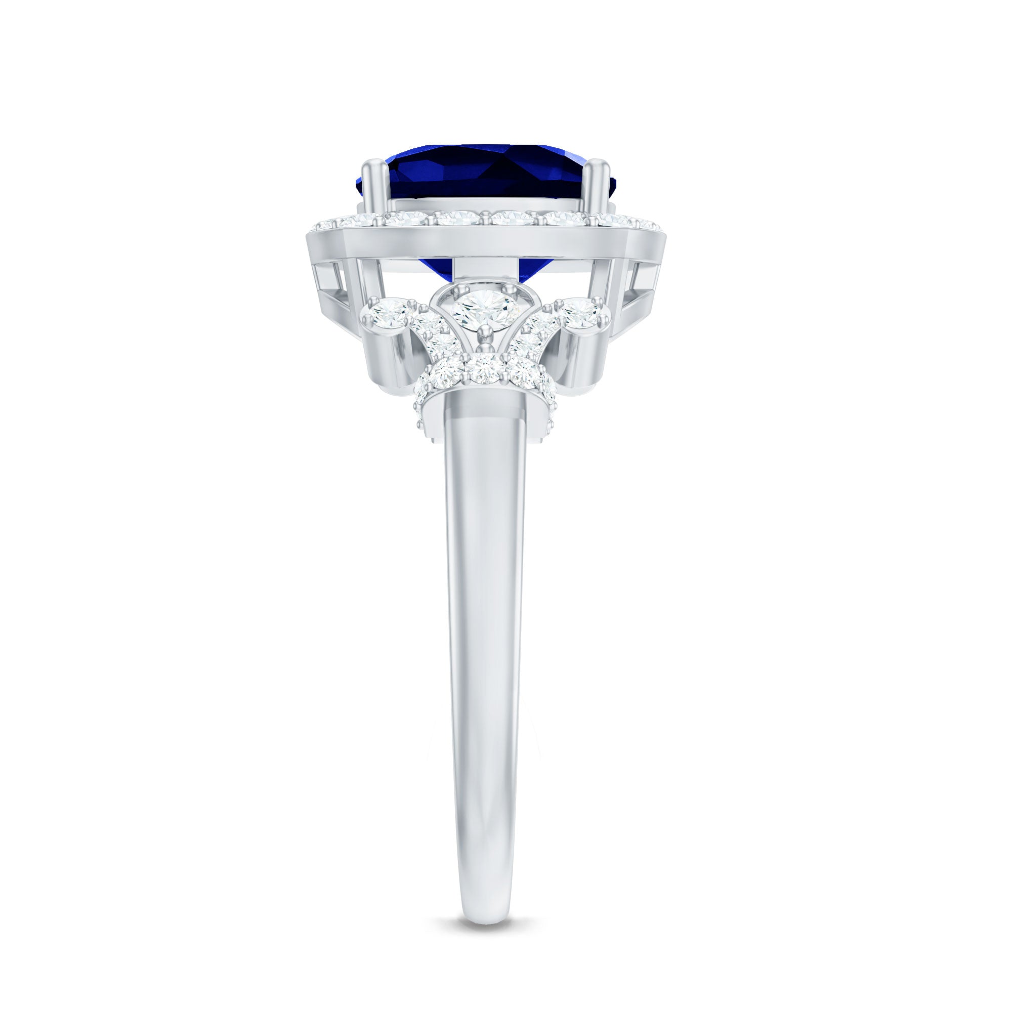 Rosec Jewels-3.5 CT Cushion Cut Created Blue Sapphire Engagement Ring with Diamond Accent
