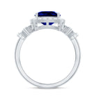 Rosec Jewels-3.5 CT Cushion Cut Created Blue Sapphire Engagement Ring with Diamond Accent
