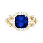 Rosec Jewels-3.5 CT Cushion Cut Created Blue Sapphire Engagement Ring with Diamond Accent