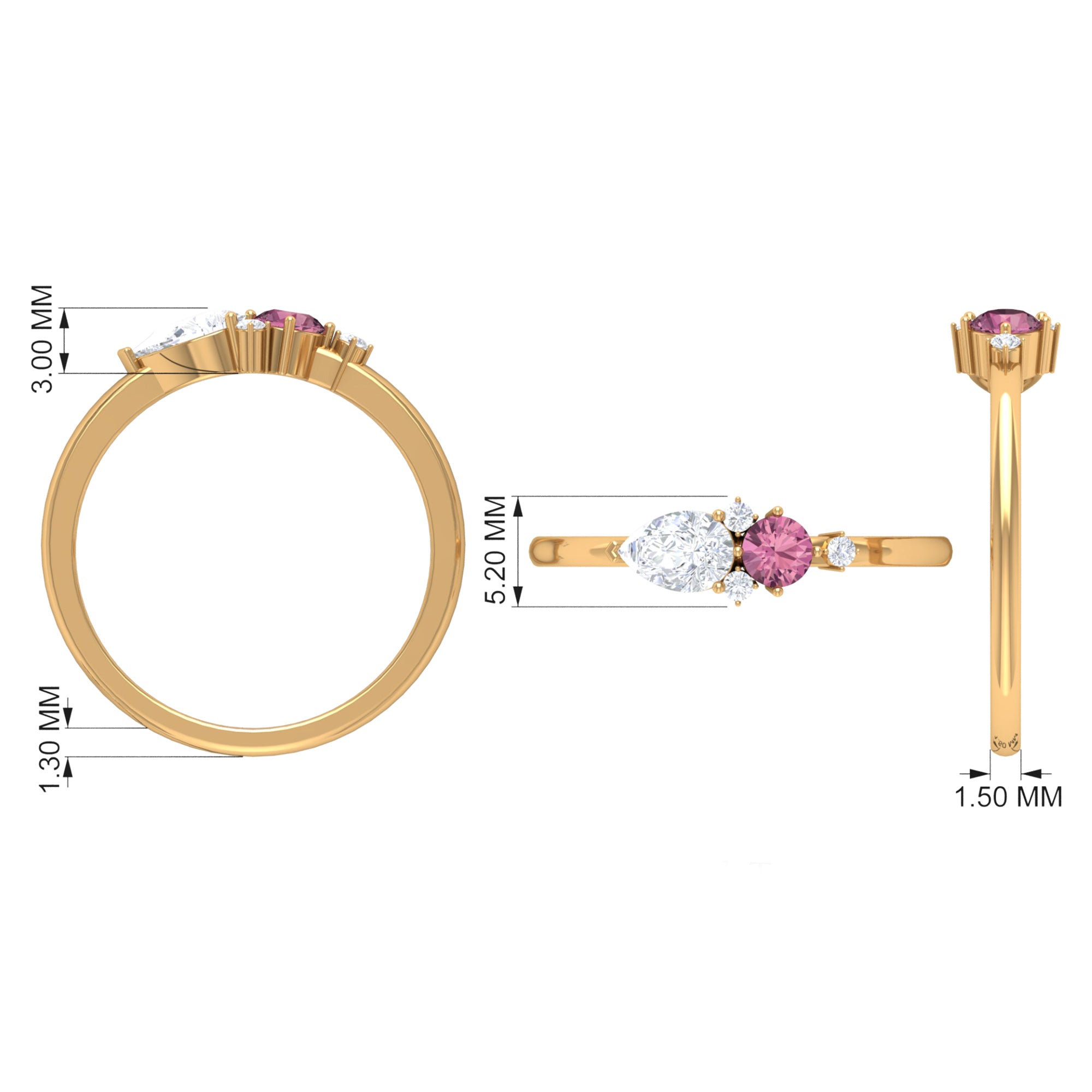 Pink Tourmaline and Moissanite Cluster Promise Ring AAA - Rosec Jewels