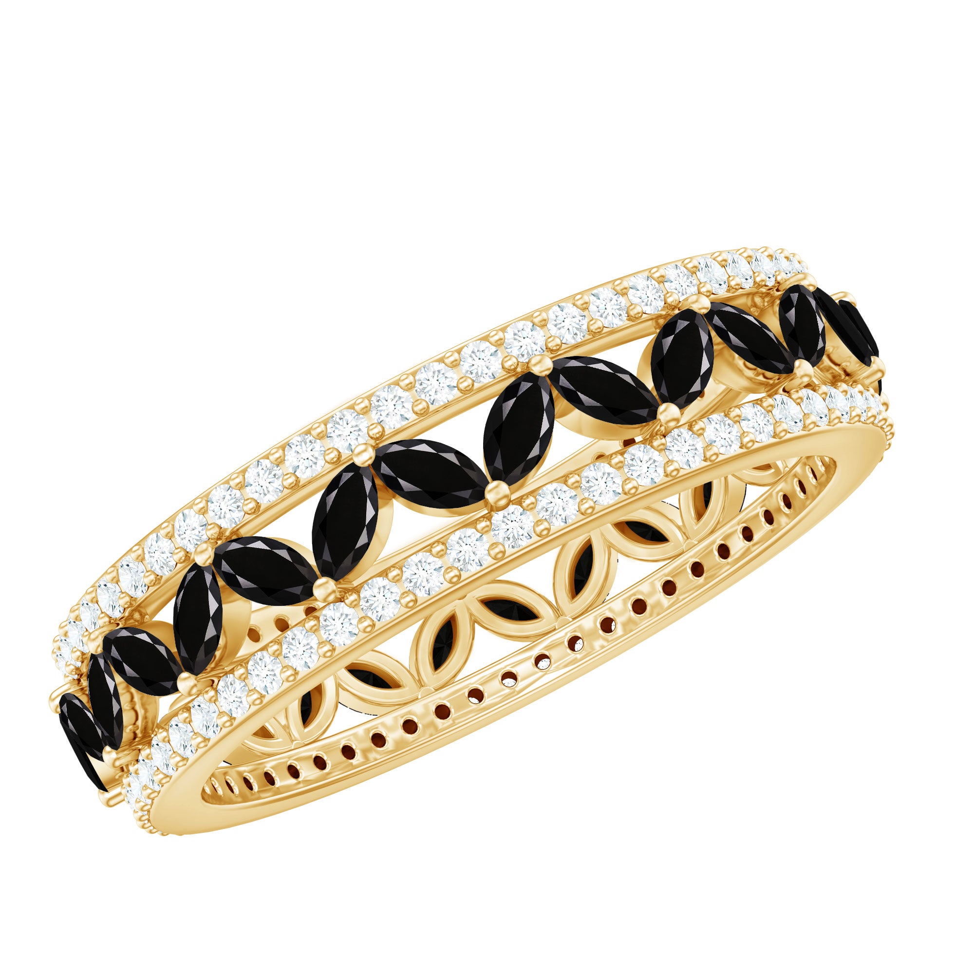 Certified Lab Grown Black Diamond Wedding Band Ring with Moissanite AAAA ( Synthetic ) - Rosec Jewels