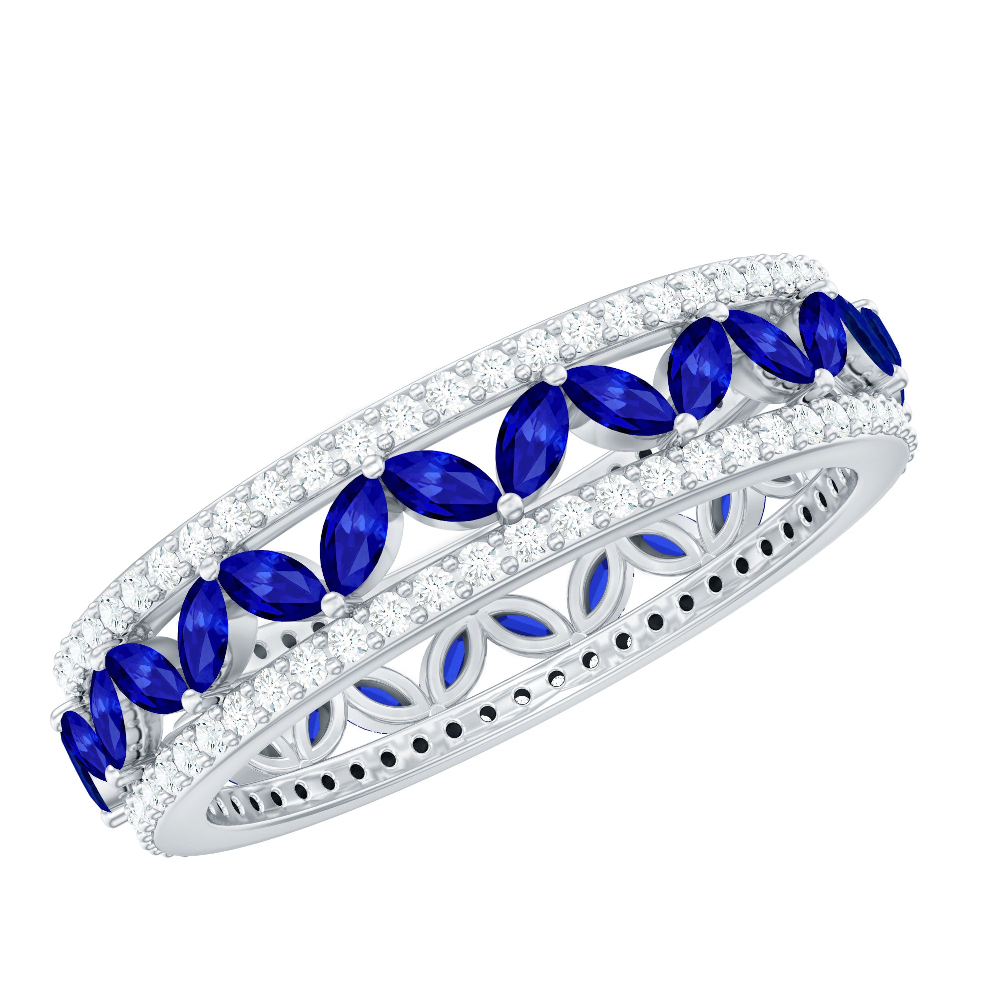 1.25 CT Elegant Created Blue Sapphire and Diamond Wedding Band Ring AAAA - Rosec Jewels