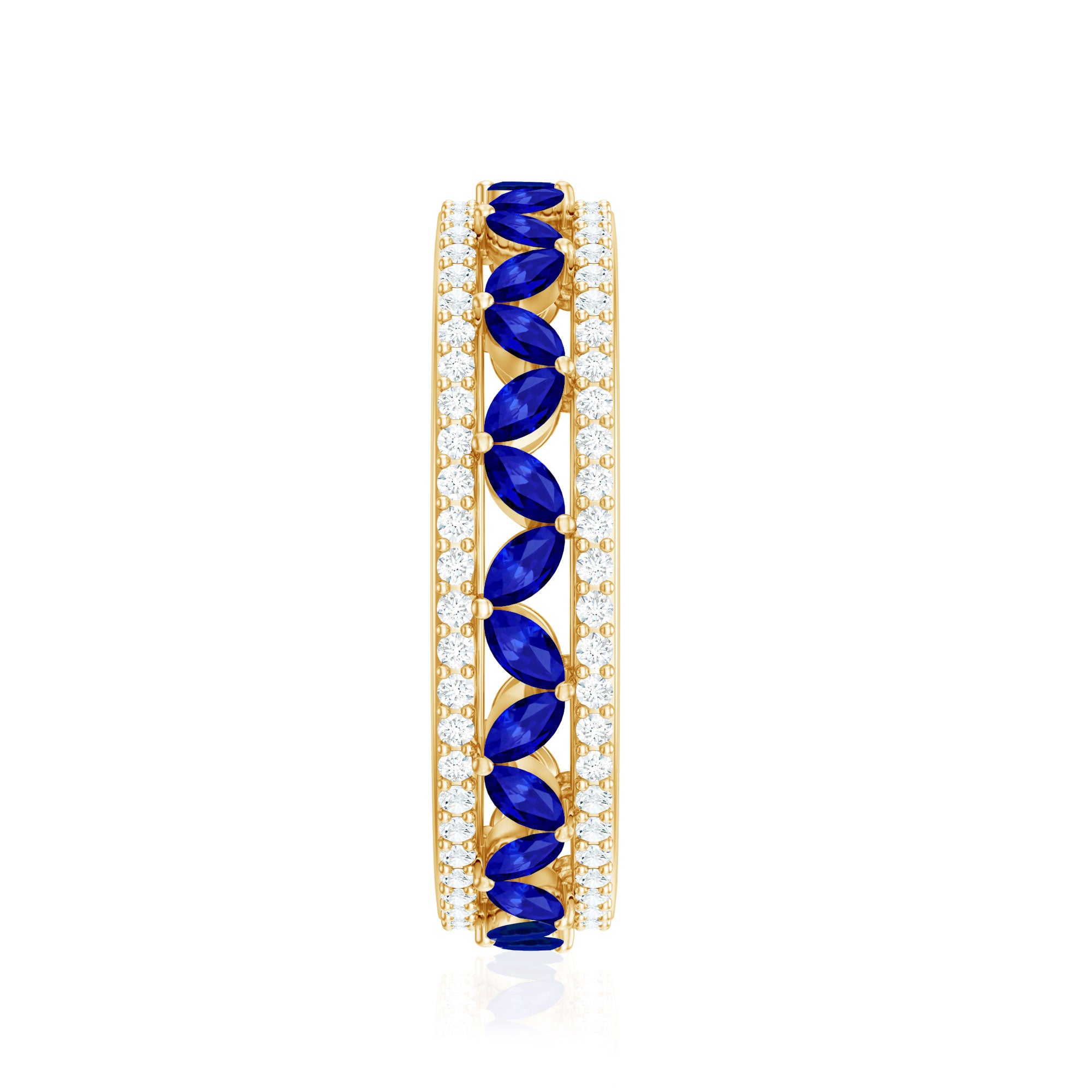 1.25 CT Elegant Created Blue Sapphire and Diamond Wedding Band Ring AAAA - Rosec Jewels