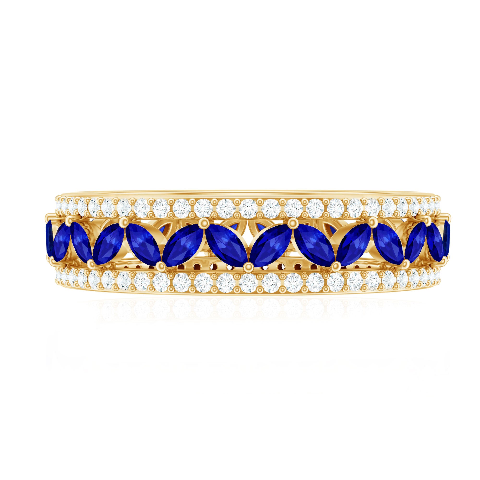 1.25 CT Elegant Created Blue Sapphire and Diamond Wedding Band Ring AAAA - Rosec Jewels