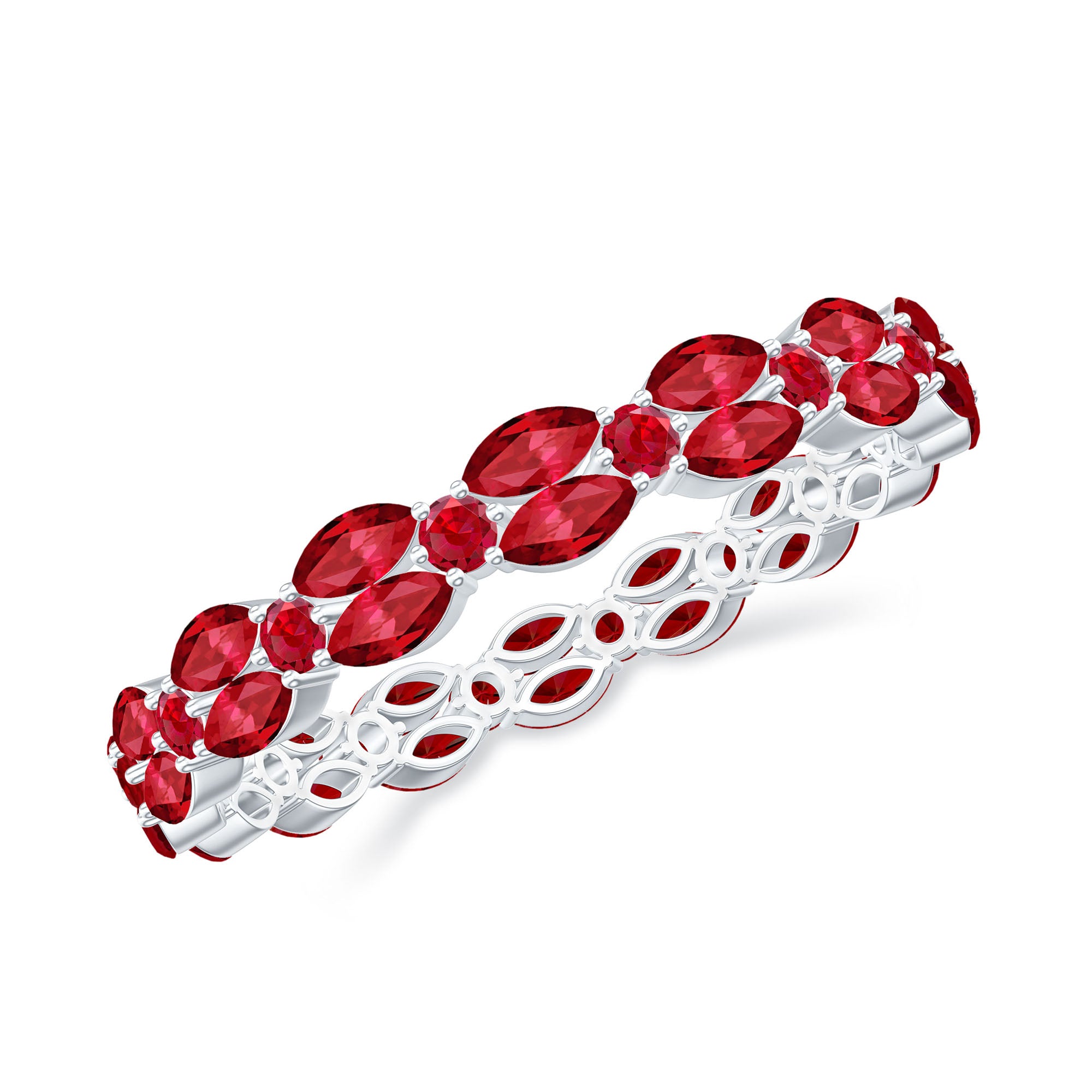 Rosec Jewels-Marquise and Round Cut Created Ruby Contemporary Eternity Ring