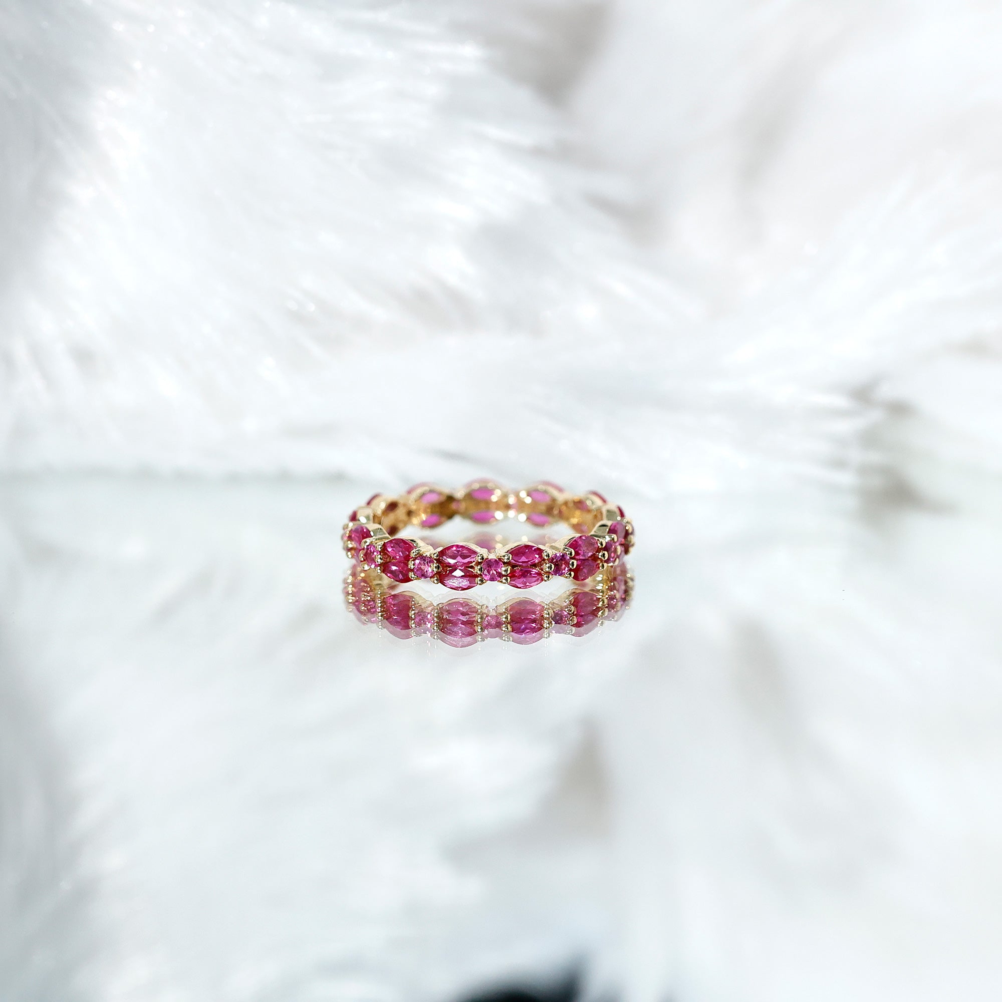 Rosec Jewels-Marquise and Round Cut Created Ruby Contemporary Eternity Ring
