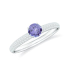 Natural Tanzanite Engagement Ring with Pave Diamond Side Stones AAA - Rosec Jewels
