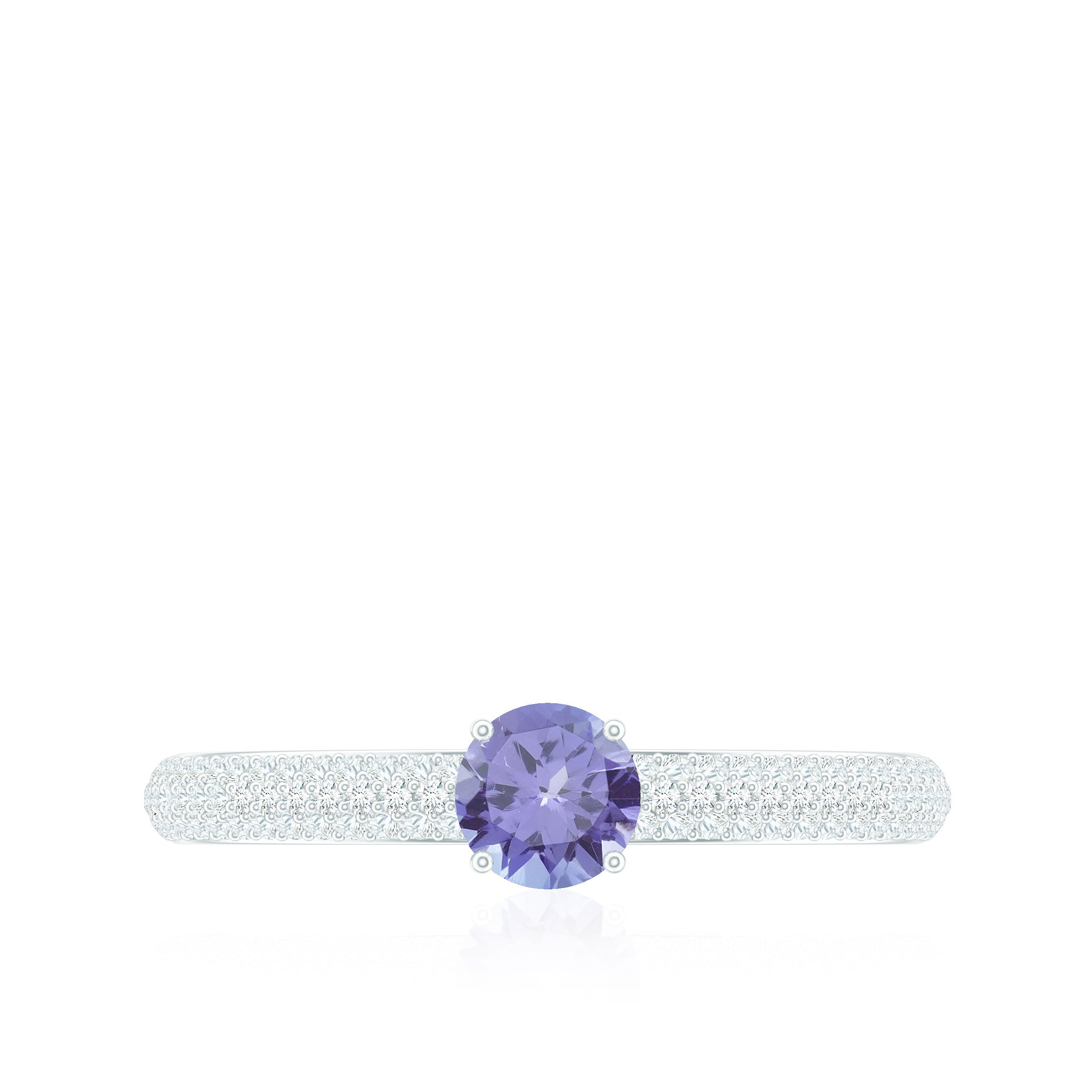 Rosec Jewels-Natural Tanzanite Engagement Ring with Pave Diamond Side Stones