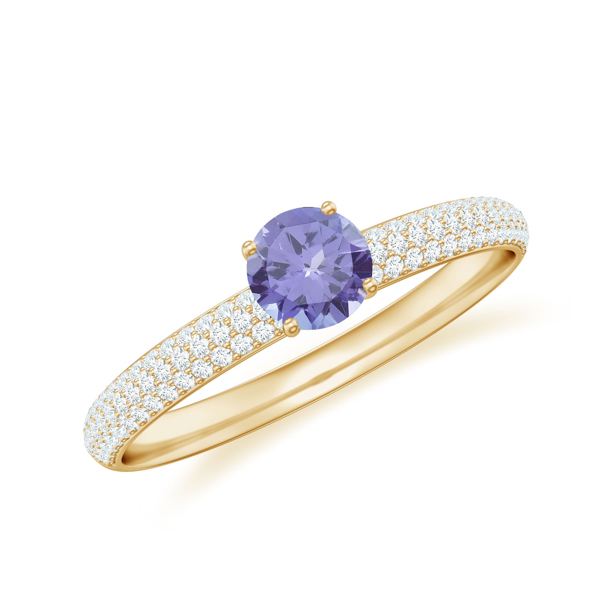 Natural Tanzanite Engagement Ring with Pave Diamond Side Stones AAA - Rosec Jewels