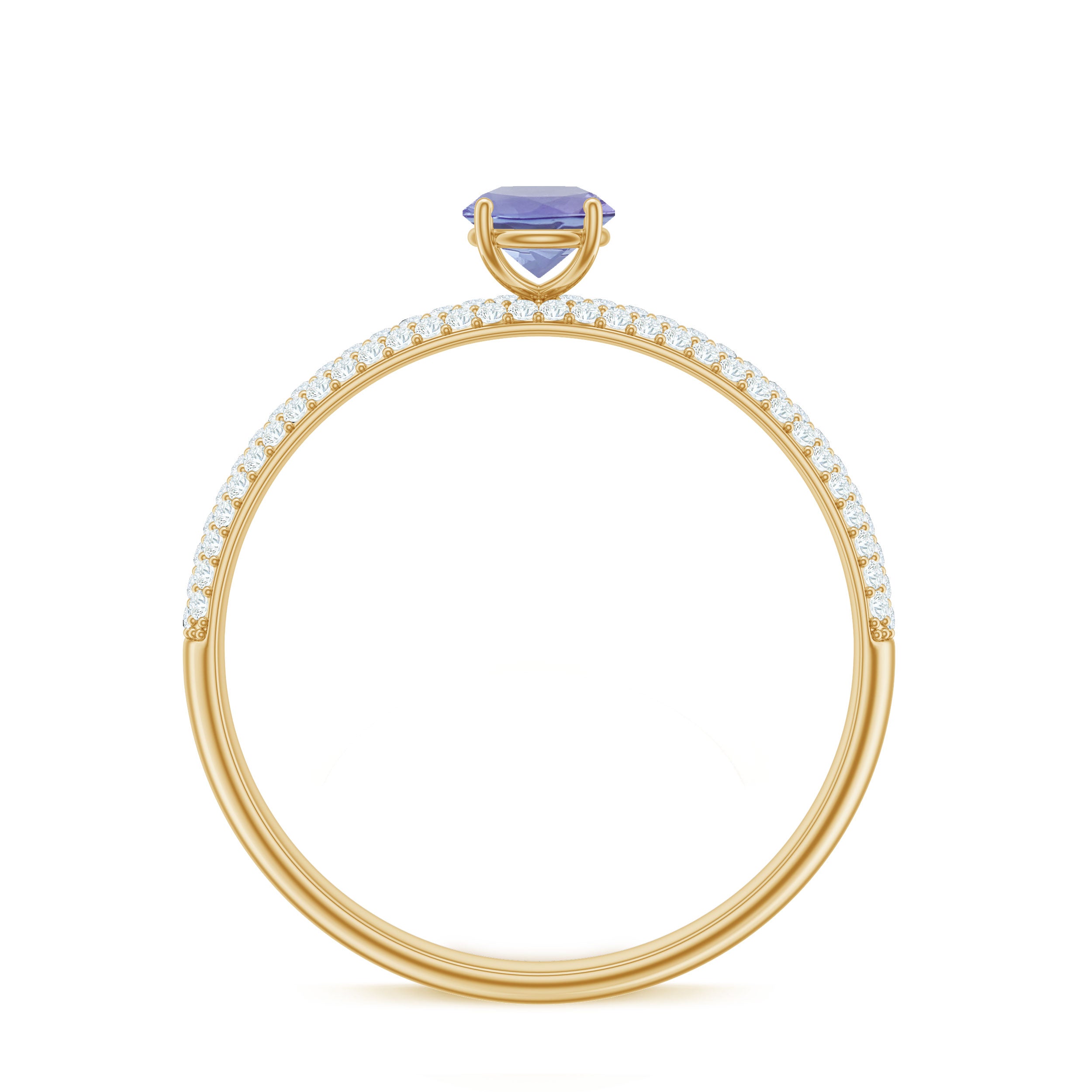 Rosec Jewels-Natural Tanzanite Engagement Ring with Pave Diamond Side Stones