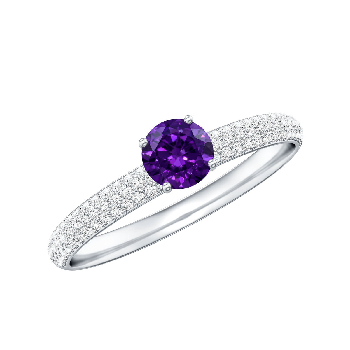 Natural Amethyst Engagement Ring with Diamond for Women AAA - Rosec Jewels