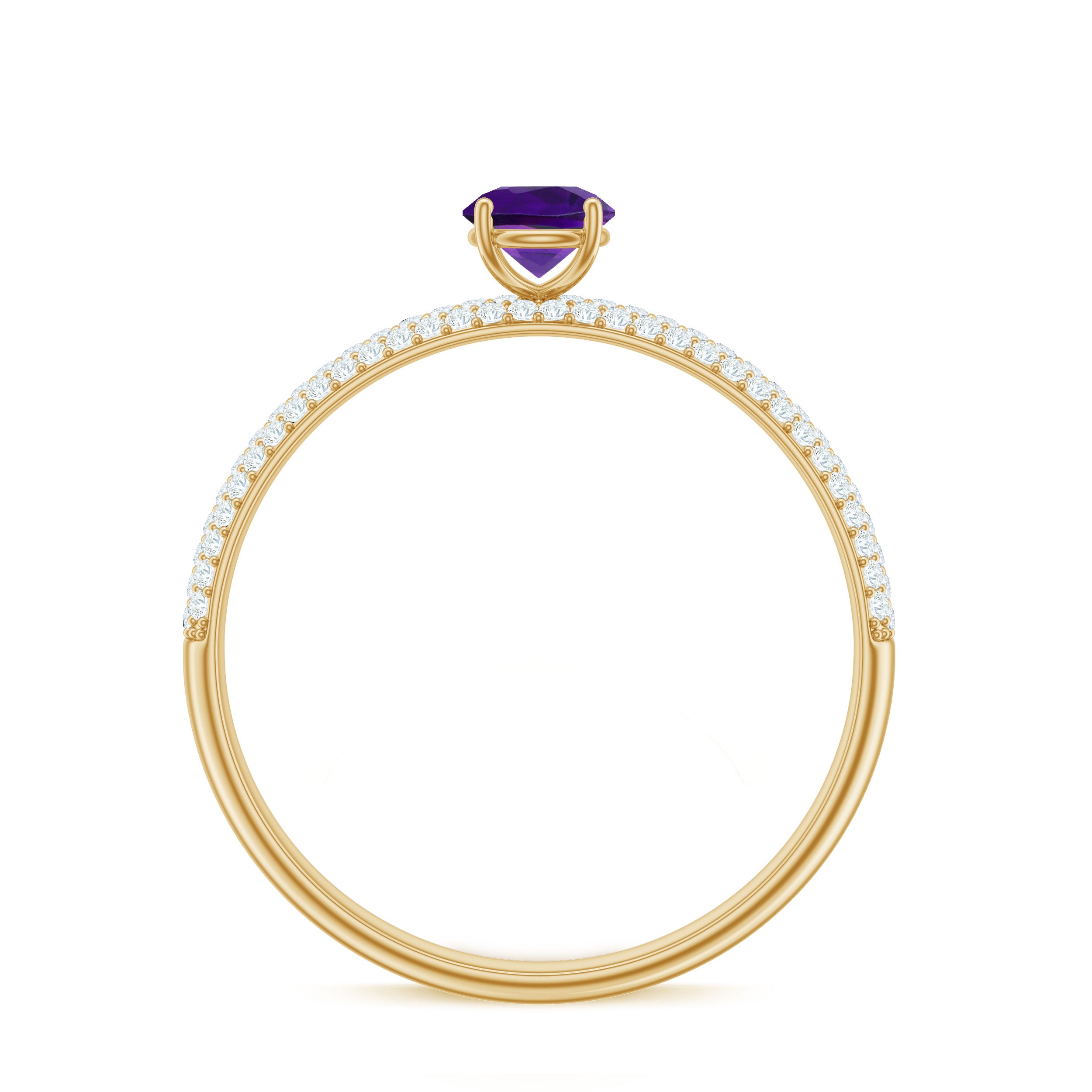 Natural Amethyst Engagement Ring with Diamond for Women AAA - Rosec Jewels