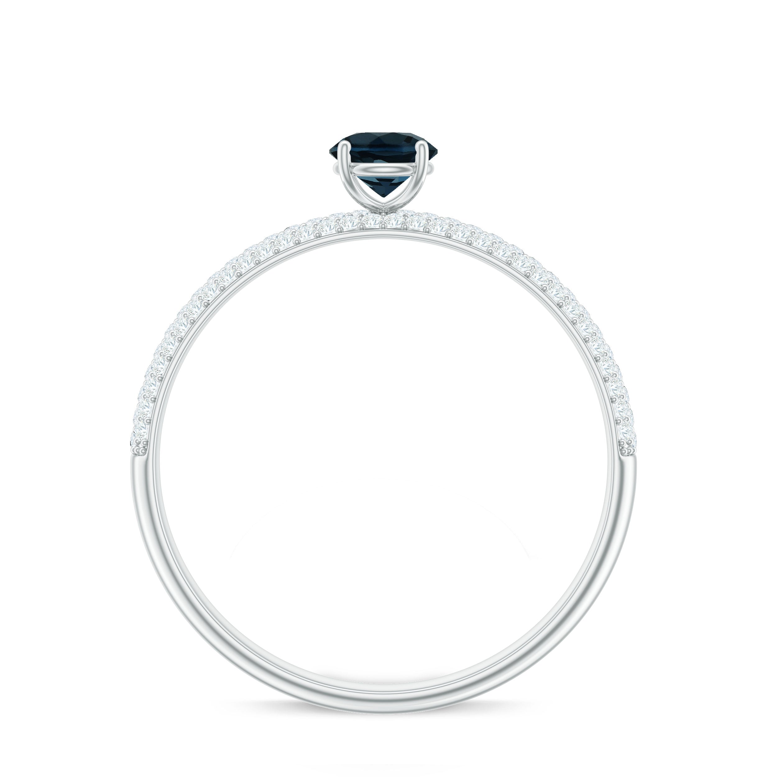 5mm London Blue Topaz Solitaire Promise Ring with Diamond AAA - Rosec Jewels