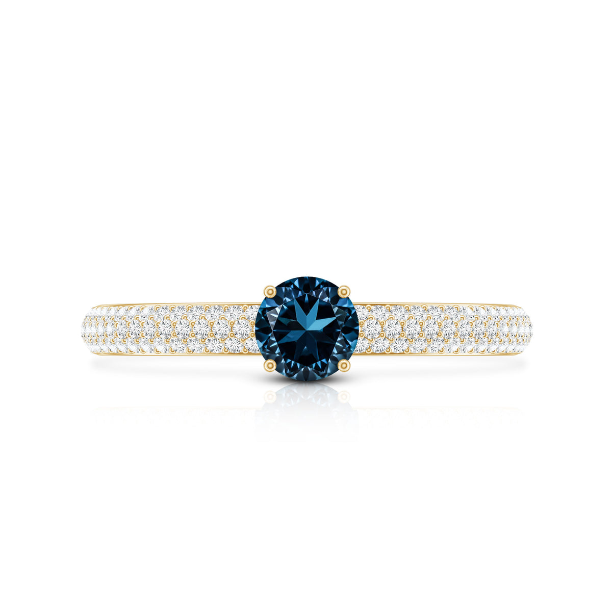 0.6 Carat London Blue Topaz Solitaire Promise Ring with Diamond AAA - Rosec Jewels