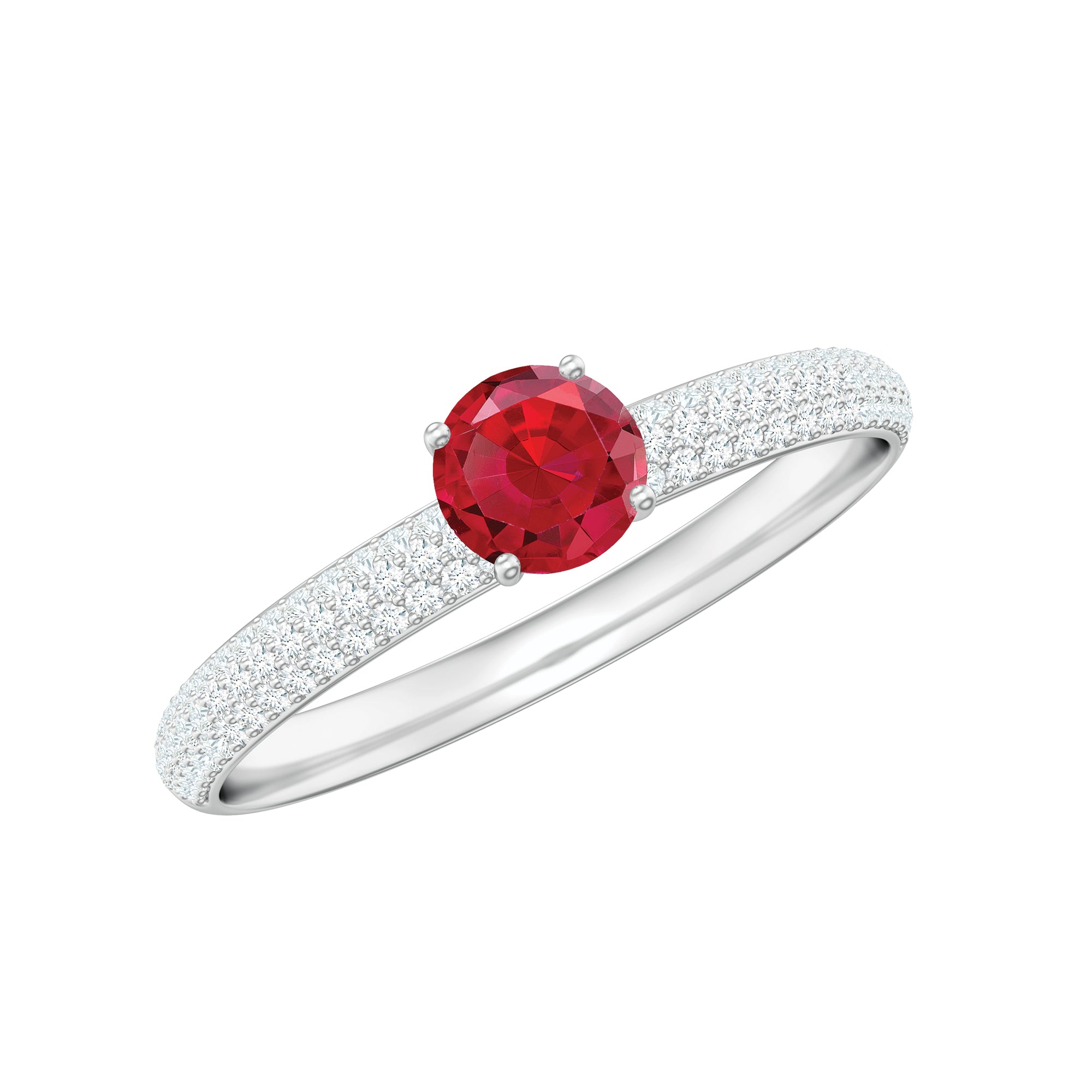 Rosec Jewels-Lab Created Ruby Solitaire Ring with Moissanite Side Stones