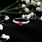 Rosec Jewels-Lab Created Ruby Solitaire Ring with Moissanite Side Stones