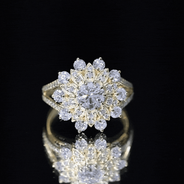 Certified Moissanite Statement Flower Engagement Ring D-VS1 - Rosec Jewels