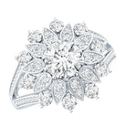 Certified Moissanite Statement Flower Engagement Ring D-VS1 - Rosec Jewels