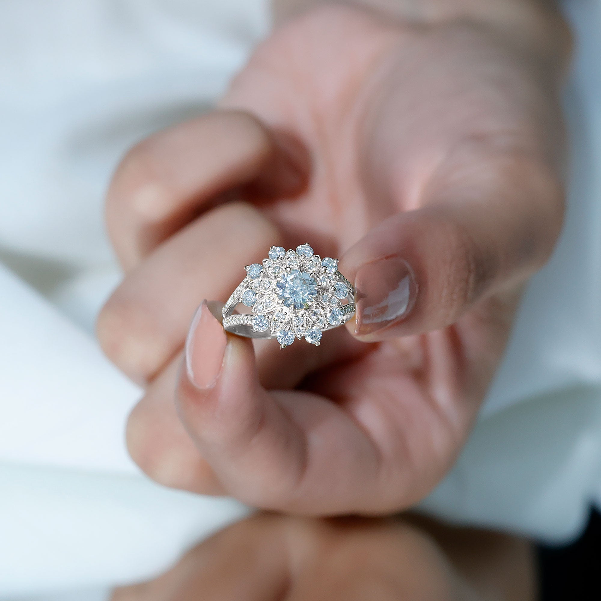 Certified Moissanite Statement Flower Engagement Ring D-VS1 - Rosec Jewels