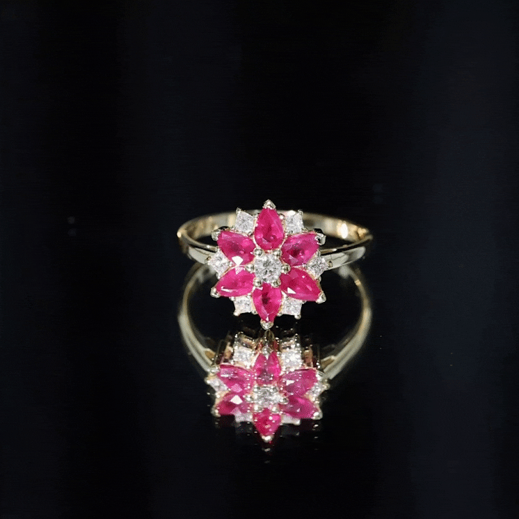 Rosec Jewels-Natural 1.8 Carat Ruby Diamond Flower Engagement Ring for Women